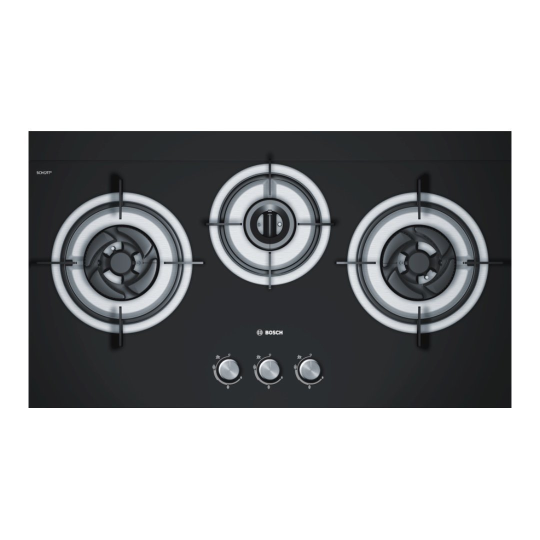 Bosch PBD7332SG 78.5cm Black Tempered Glass Built-In Gas Hob - 4 Burner LPG Cooktop for Modern Kitchen | Perfect for Home Cooking, Baking & Entertaining