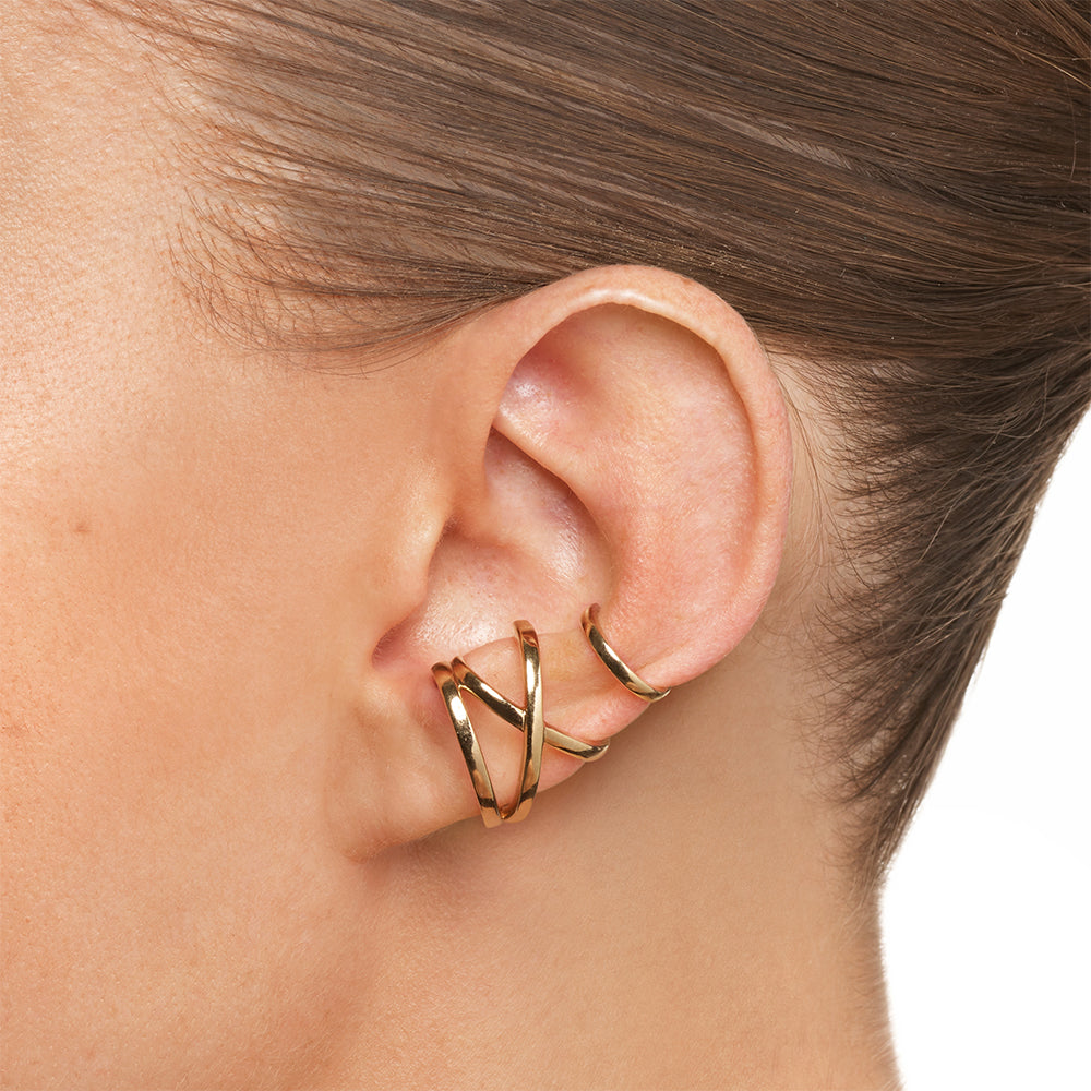 Gold Criss Cross Single Ear Cuff - Elegant Cartilage Earring for Women - Perfect for Parties, Weddings & Everyday Wear