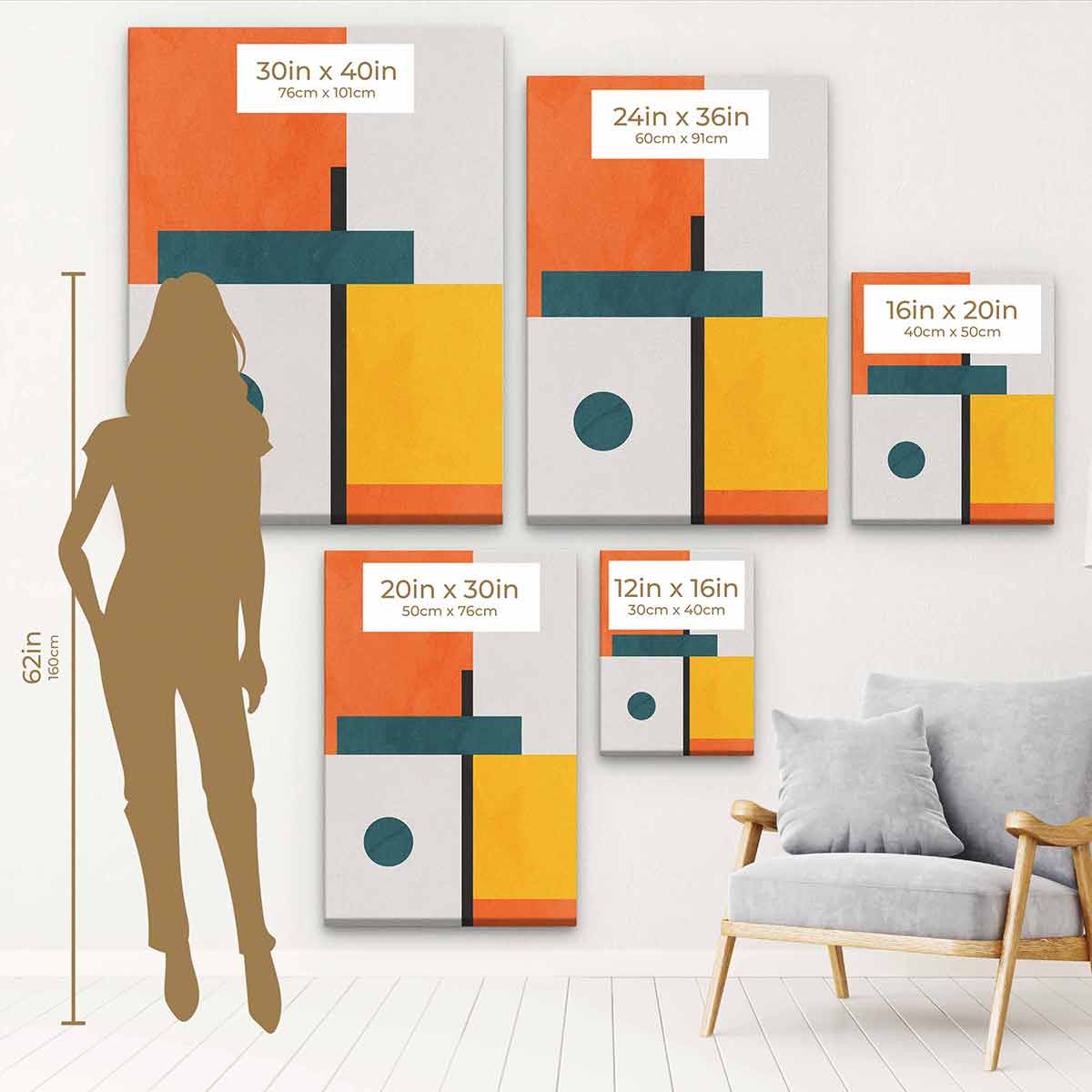 Orange Abstract Wall Art Canvas Painting - Modern Home Decor for Living Room, Bedroom & Office - 24x10 Inches
