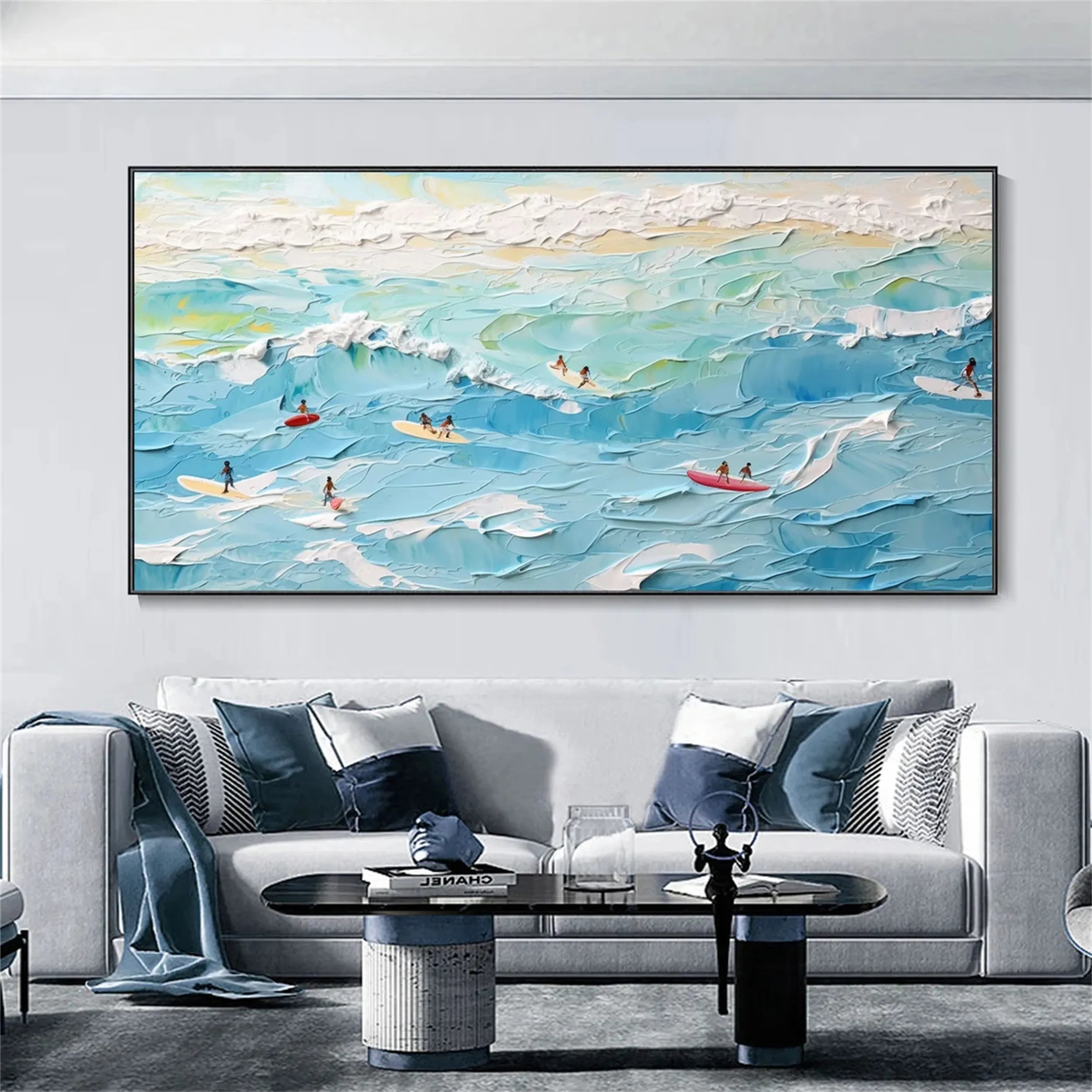 Seascape and Snowy Peak Landscape Painting - Premium Wall Art Decor #SP014 - Perfect for Living Room, Bedroom & Office