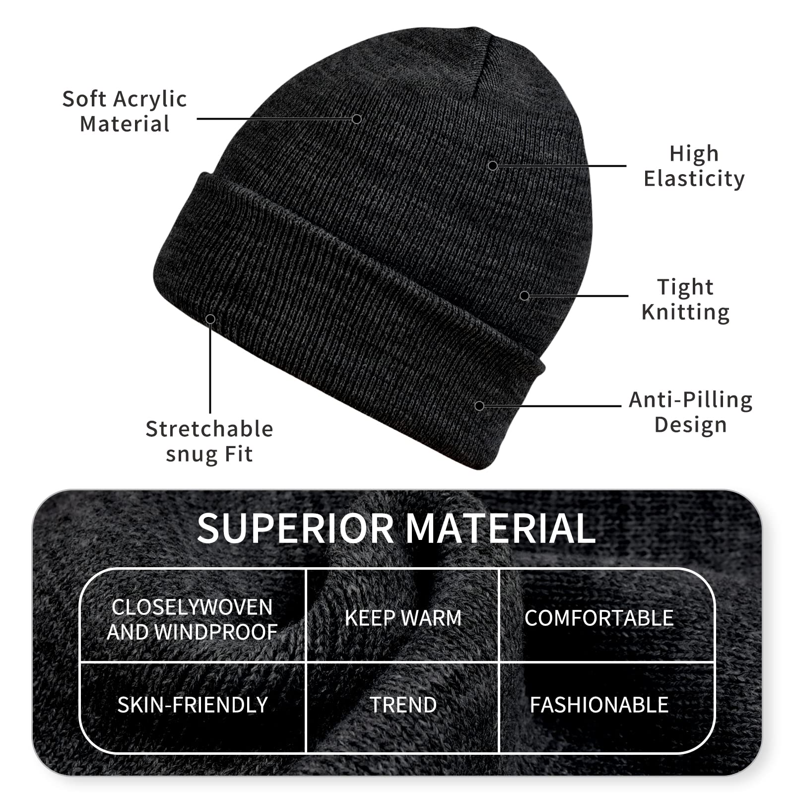 ZOORON Warm Knit Beanie Hats for Men & Women - Winter Cuffed Skull Cap for Cold Weather - Perfect for Skiing, Snowboarding, and Outdoor Activities