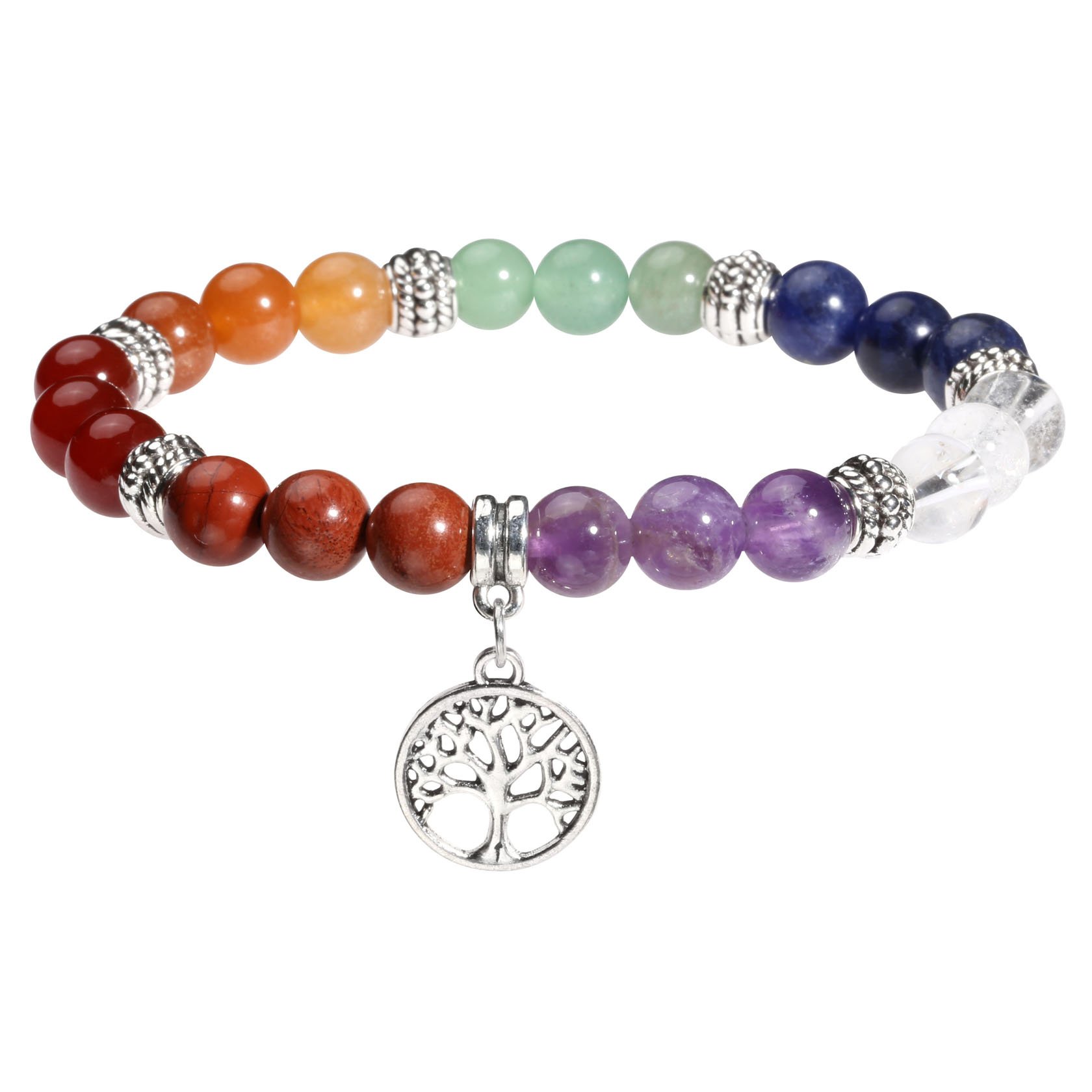 MILAKOO 7 Chakra Healing Beads Bracelet with Tree of Life Pendant - Spiritual Energy Balance Yoga Meditation Jewelry for Women & Men - Perfect for Yoga, Meditation & Positive Energy Boosting