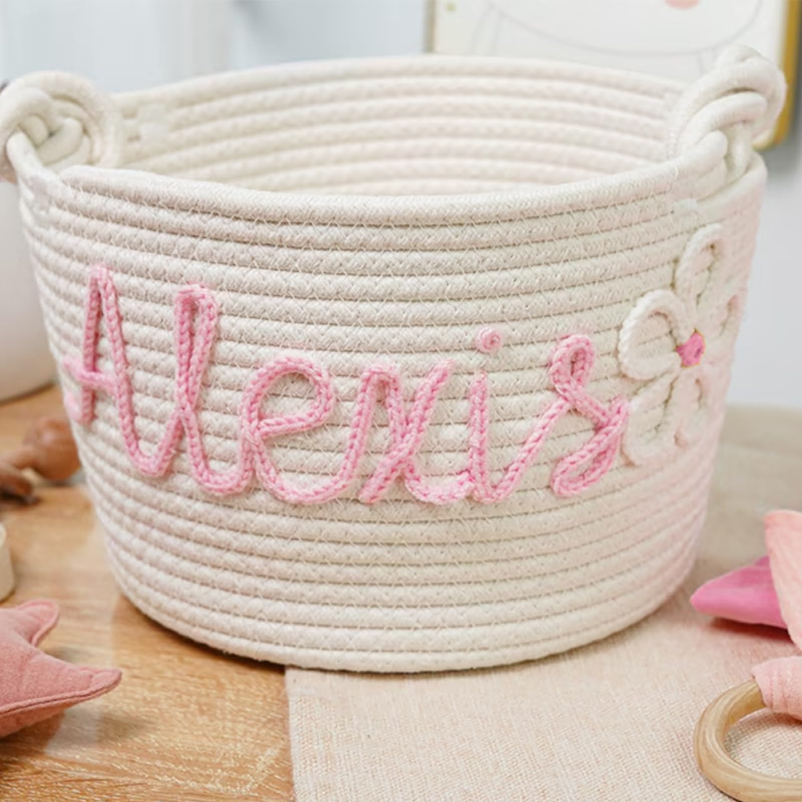 Personalized Baby Name Basket - Custom Cotton Rope Baby Shower Gift, Diaper Caddy & Nursery Organizer for Newborn Essentials | Perfect for Baby Showers, Nursery Storage & Gift Giving (Style C)
