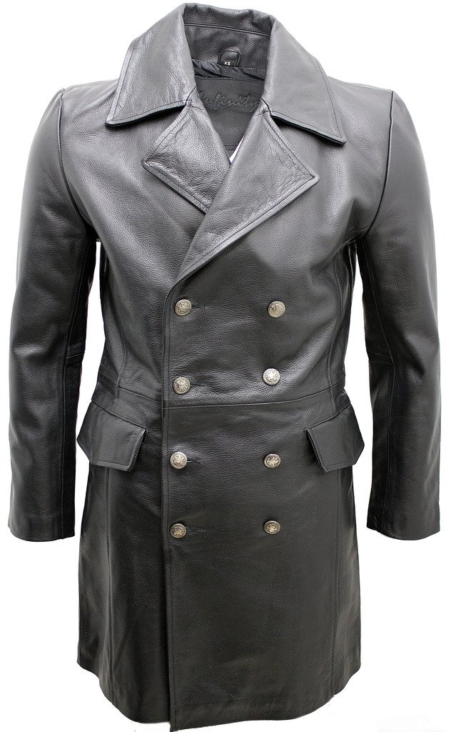 Premium German Naval Leather Coat for Men - Classic Long Black Military Style Jacket - Perfect for Outdoor Adventures, Motorcycle Riding & Winter Fashion