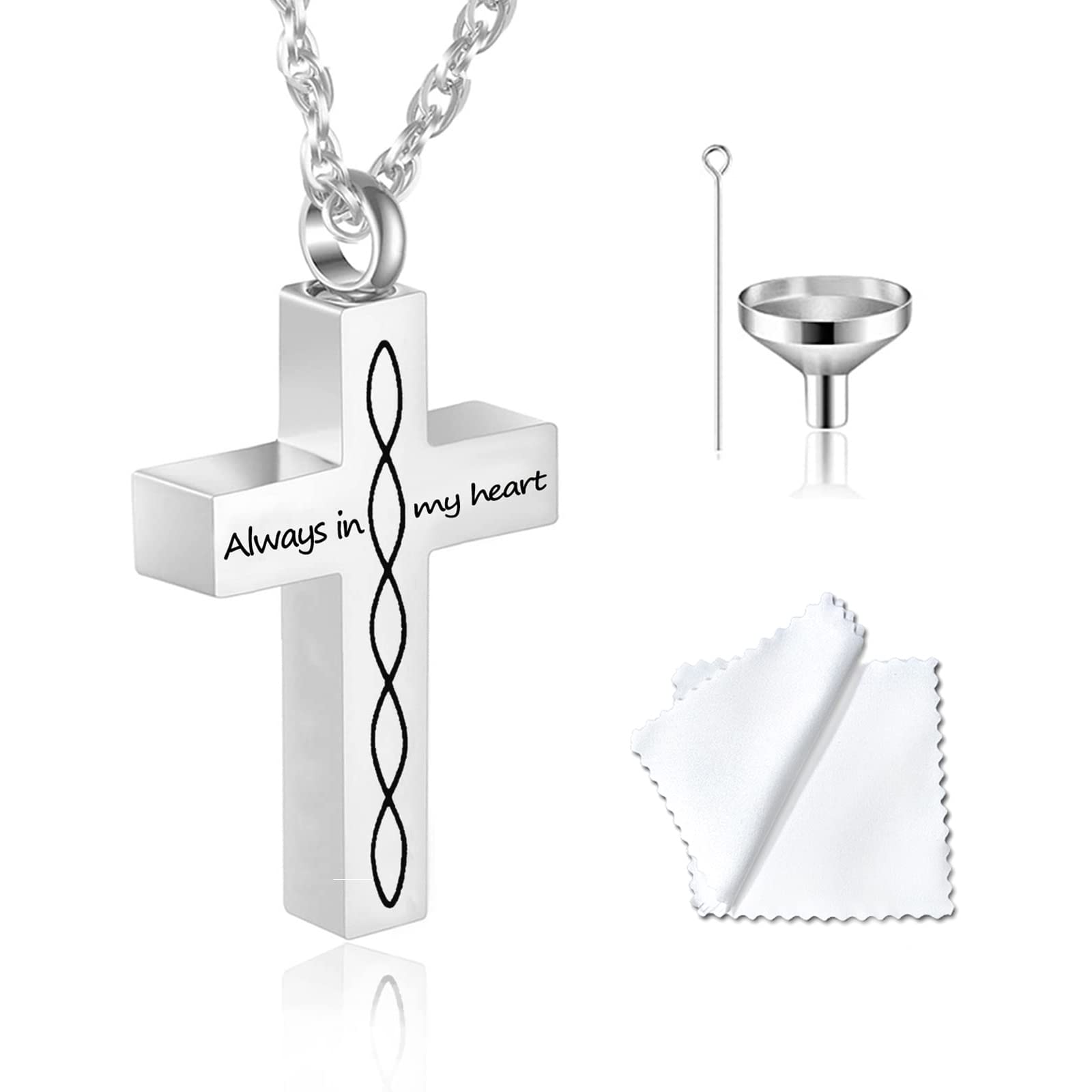 Stainless Steel Cross Urn Necklace for Ashes - Keepsake Jewelry for Women & Men - Memorial Gift