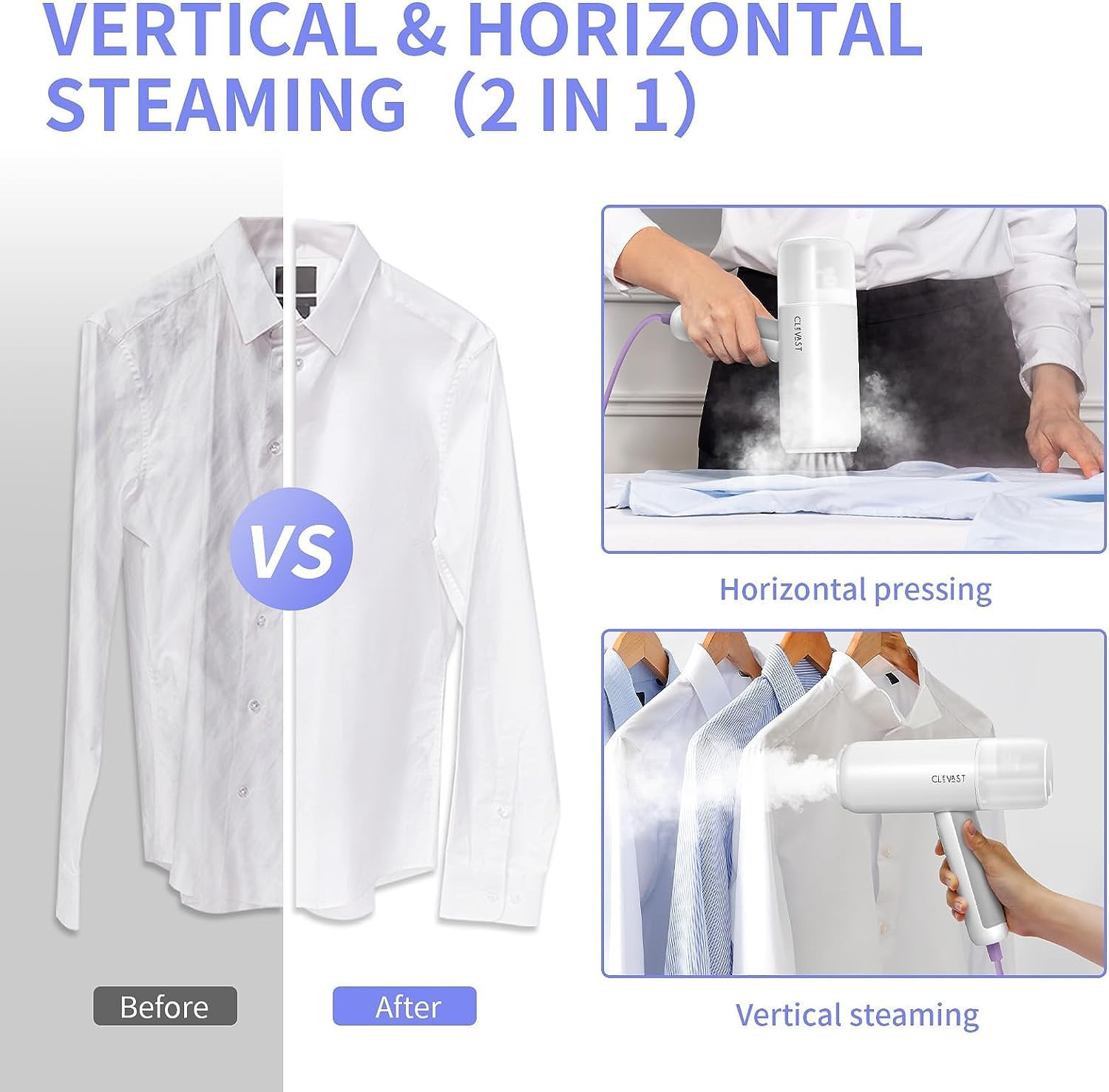CLEVAST 1200W Portable Handheld Steamer for Clothes - Foldable Travel Garment Steamer with 20-Second Fast Heat-Up, 150ml Fabric Wrinkle Remover & Brush - Perfect for Home, Office, Travel & Suitcase Packing (120V Only)