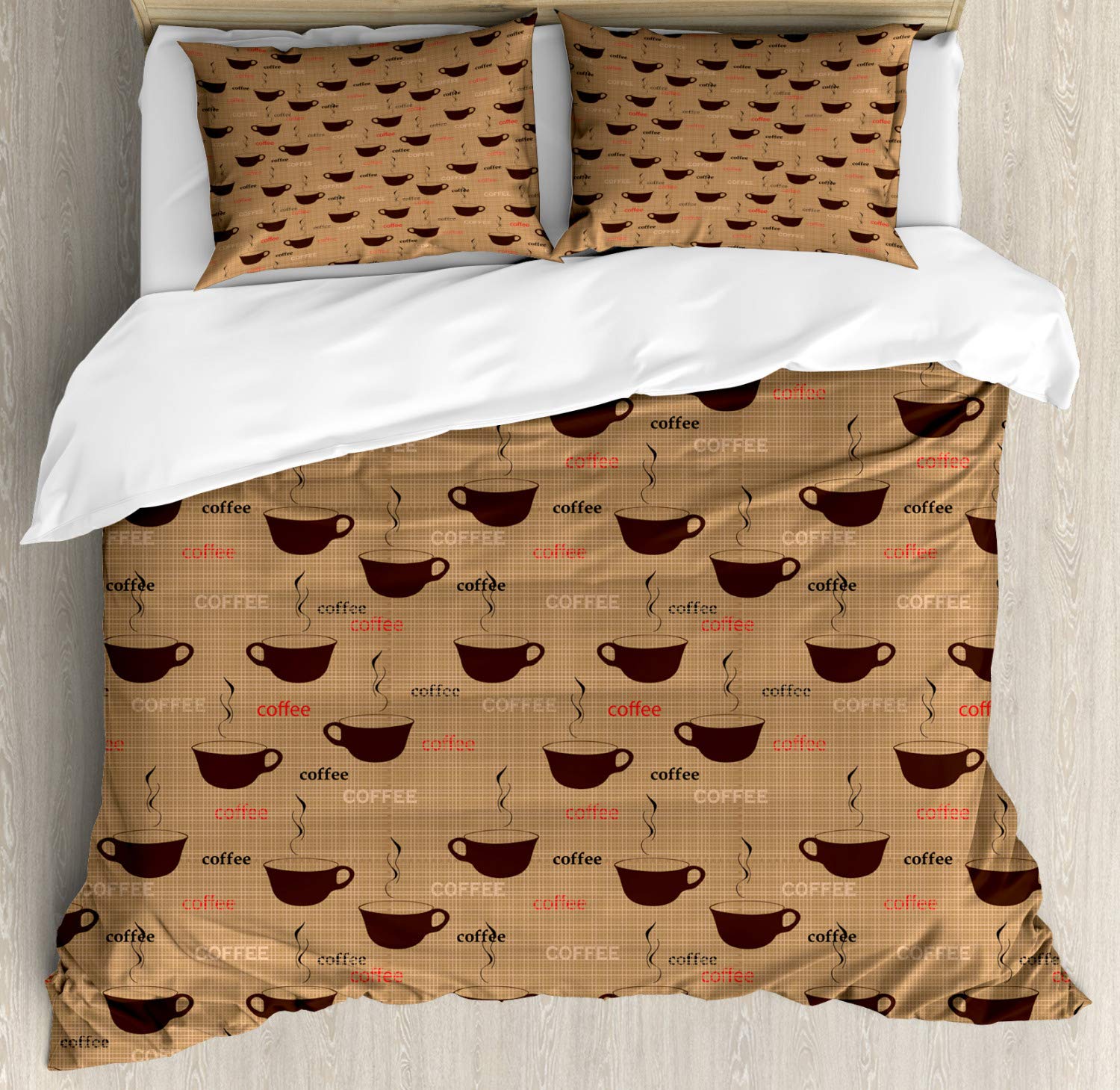 Ambesonne Coffee Duvet Cover Set - King Size 2-Pack with 4 Pillowcases, Earthy Espresso Latte Design in Chocolate & Pale Brown | Perfect for Coffee Lovers' Bedroom Decor, Gift for Baristas & Cafe-Themed Home