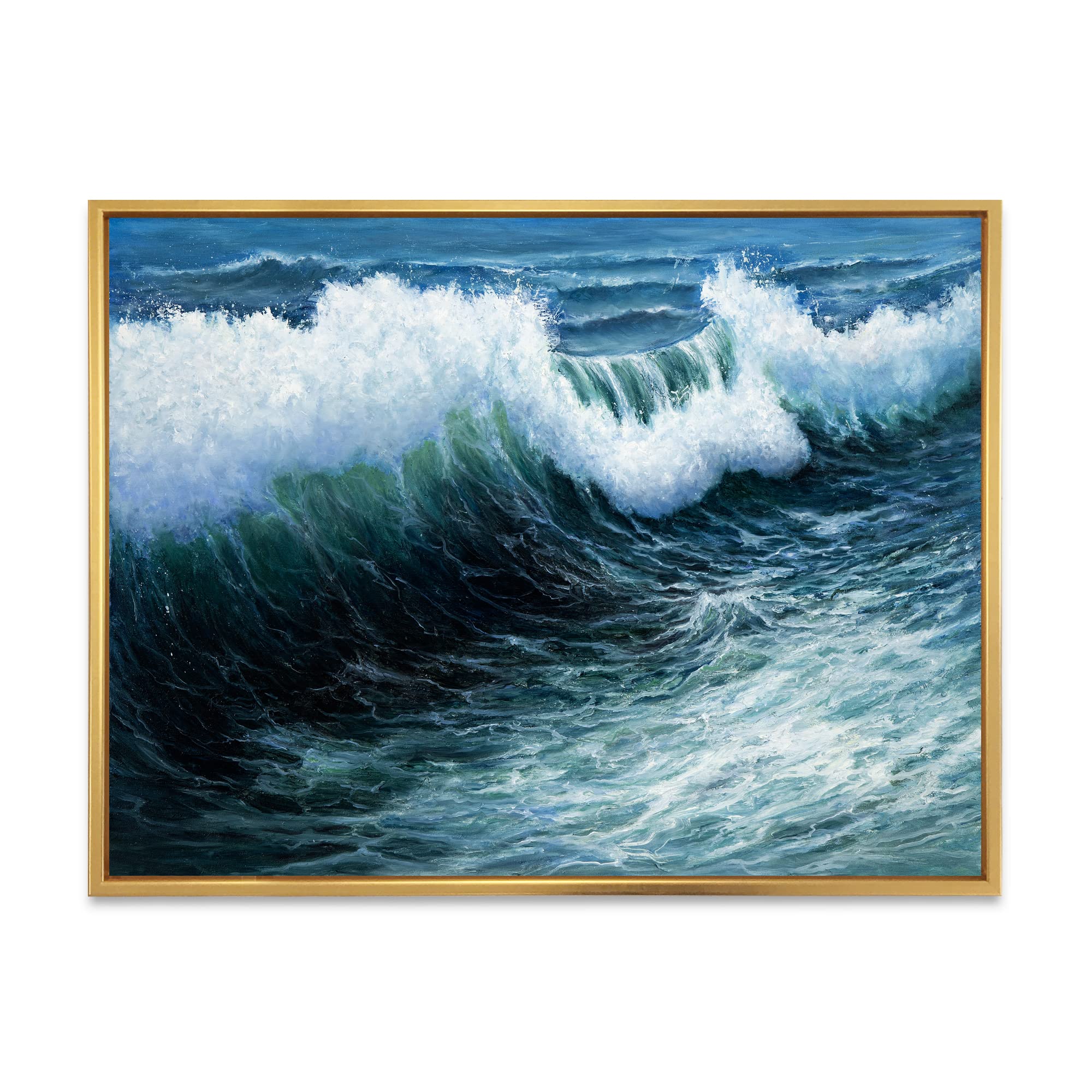 DesignQ Storm Waves In The Ocean - Coastal Themed Framed Canvas Wall Art Print for Living Room, Bedroom & Office Decor | Nautical Home Decor