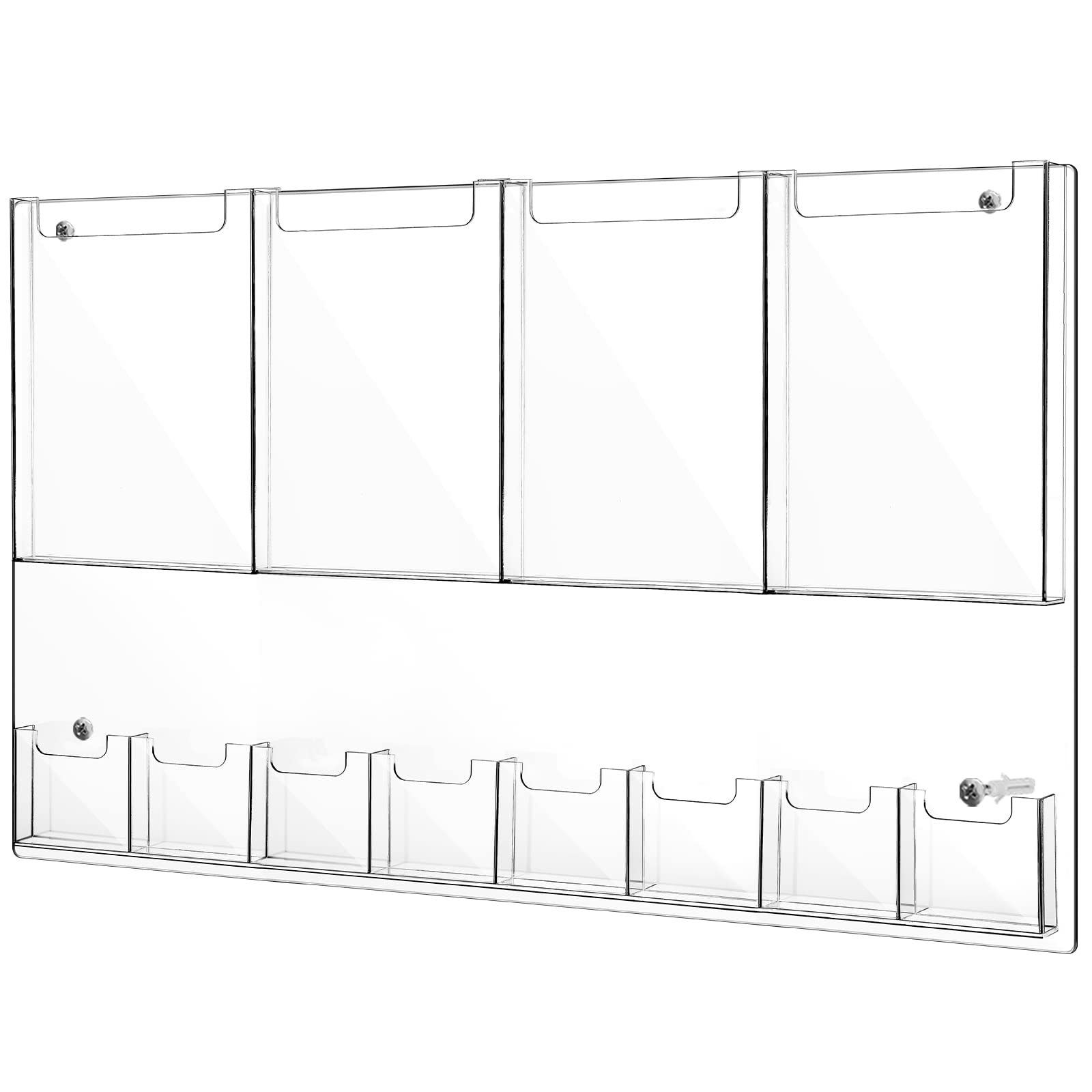 Weysat 12-Pocket Clear Acrylic Wall Mount Brochure Holder - Plastic Literature Display Rack for Office, Classroom, or Retail - Flyer, Pamphlet & Magazine Organizer with Multi-Slot Design