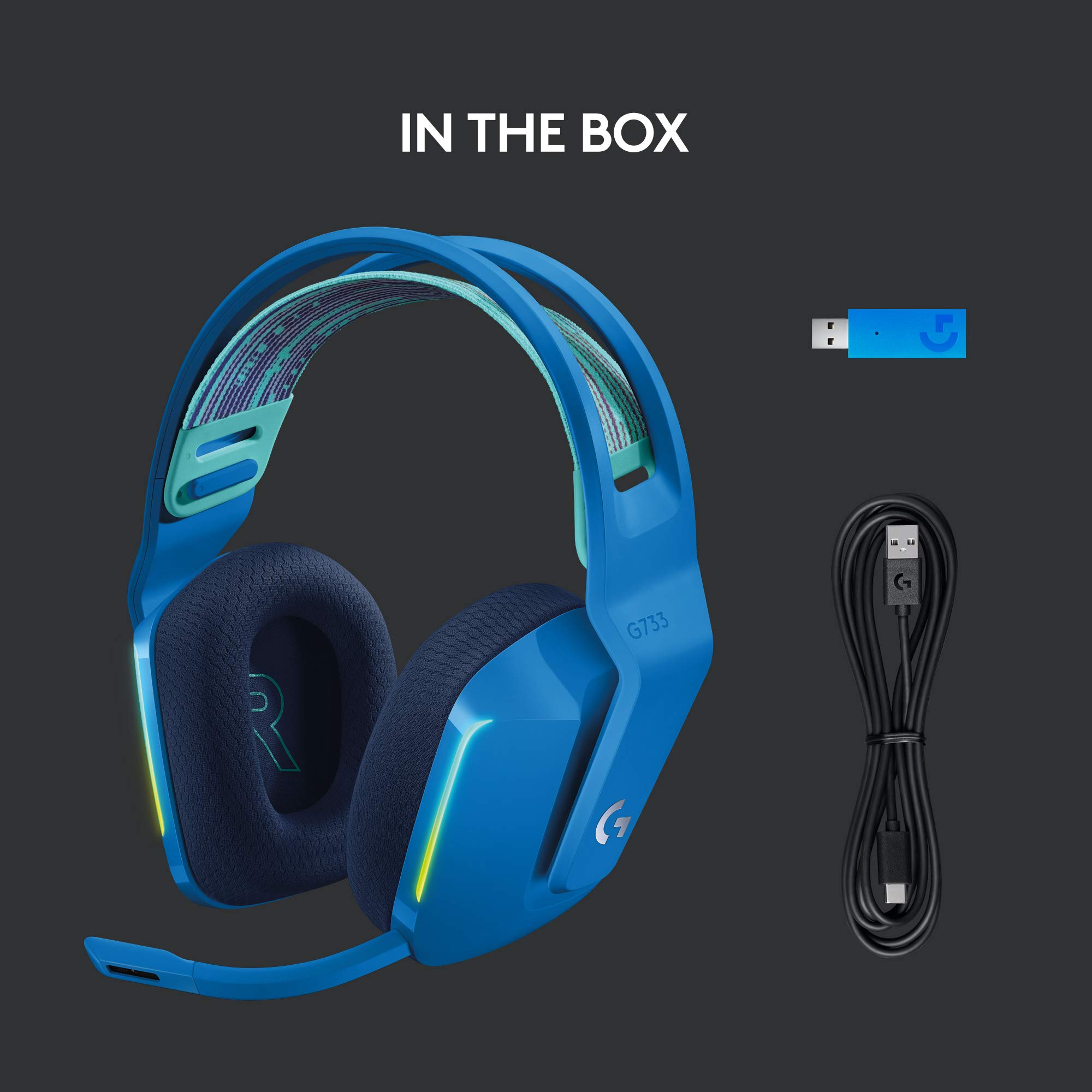 Logitech G733 LIGHTSPEED Wireless Gaming Headset with Suspension Headband, LIGHTSYNC RGB, Blue VO!CE Mic Technology & PRO-G Audio Drivers - Blue | Perfect for PC, PS5, Xbox & Streaming
