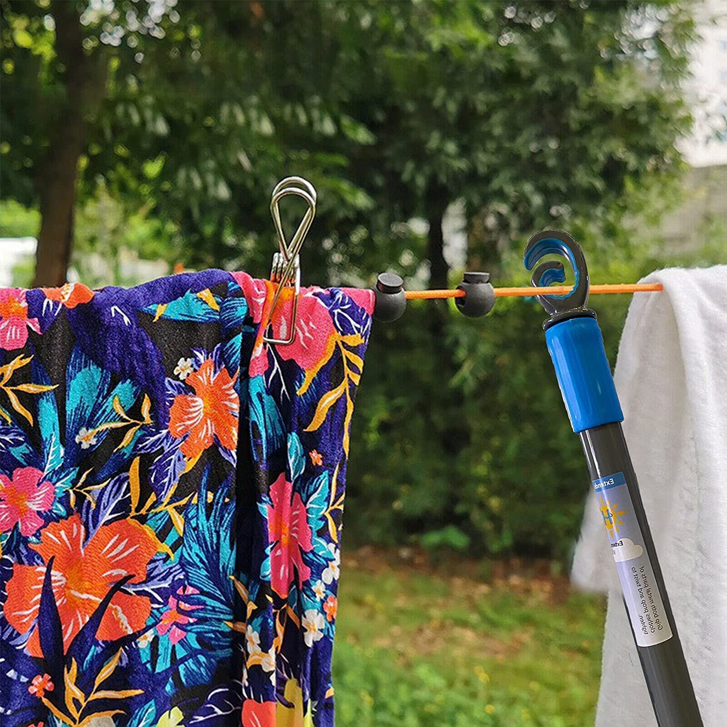Heavy Duty Telescopic Clothes Line Pole - Extending Washing Line Prop for Outdoor Laundry, Garden, Backyard & Camping Use | Multicolor Durable Clothes Drying Rack | Abaseen 1-Pack