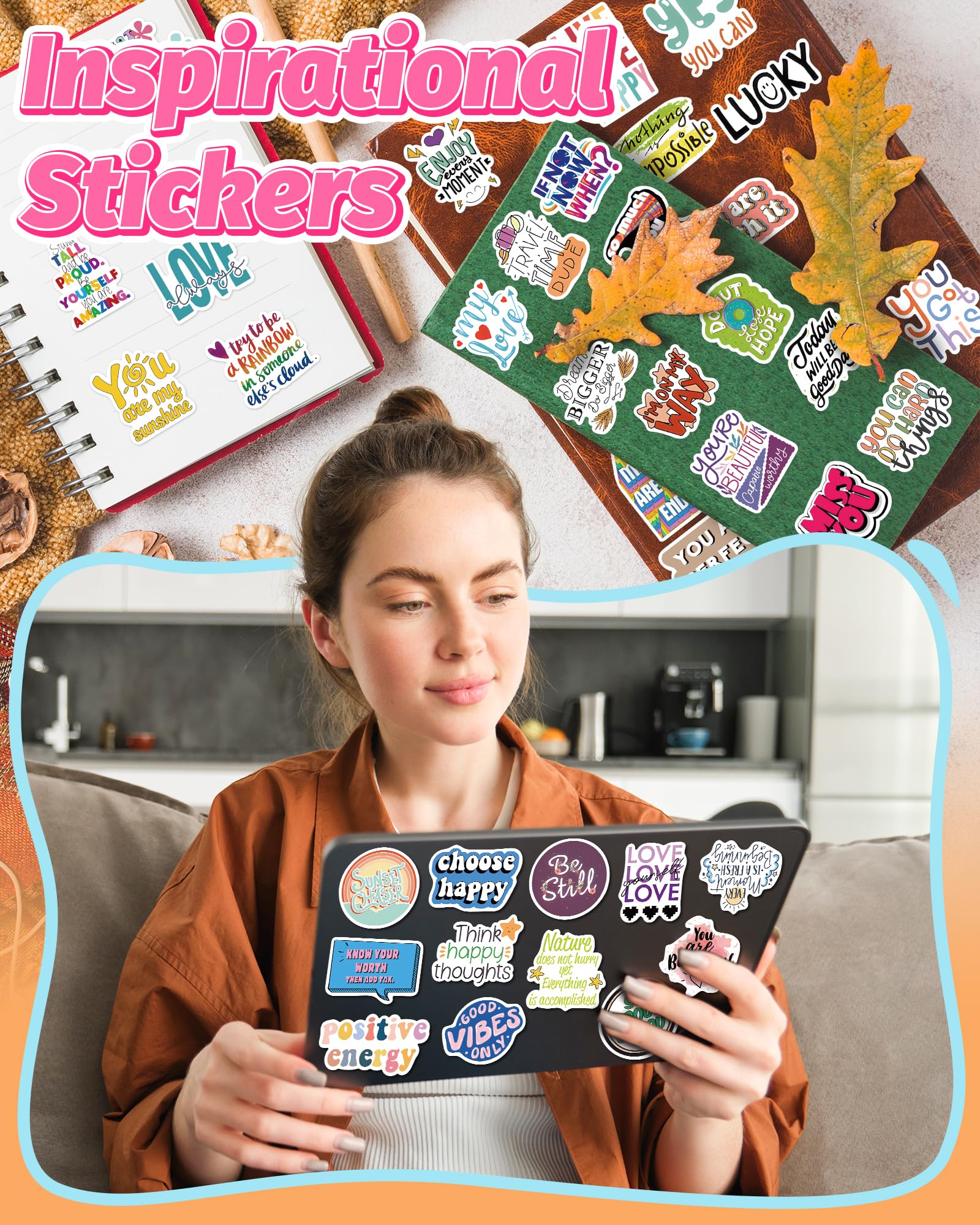 100 Pcs Motivational Stickers for Adults & Kids - Inspirational Water Bottle, Laptop & Vision Board Vinyl Stickers - Positive Affirmation Scrapbook Supplies for Mental Health - Perfect for DIY Journals, Planners & Self-Care Projects