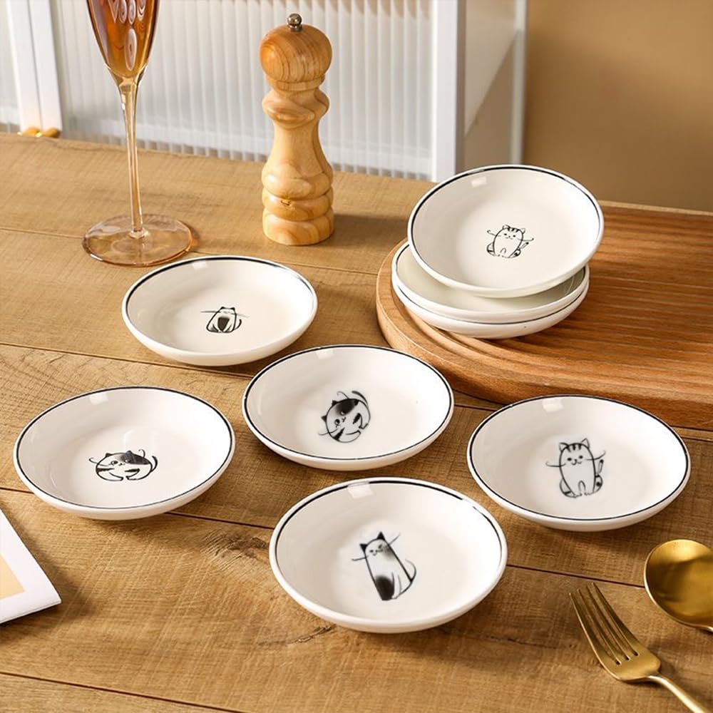 Premium Ceramic Cat-Shaped Side Sauce Dishes - Set of 4 | Sushi Soy Sauce Dipping Bowls, Cookie Serving Plates, Tea Bag Holders | Perfect for Japanese Cuisine, Tea Parties & Home Decor