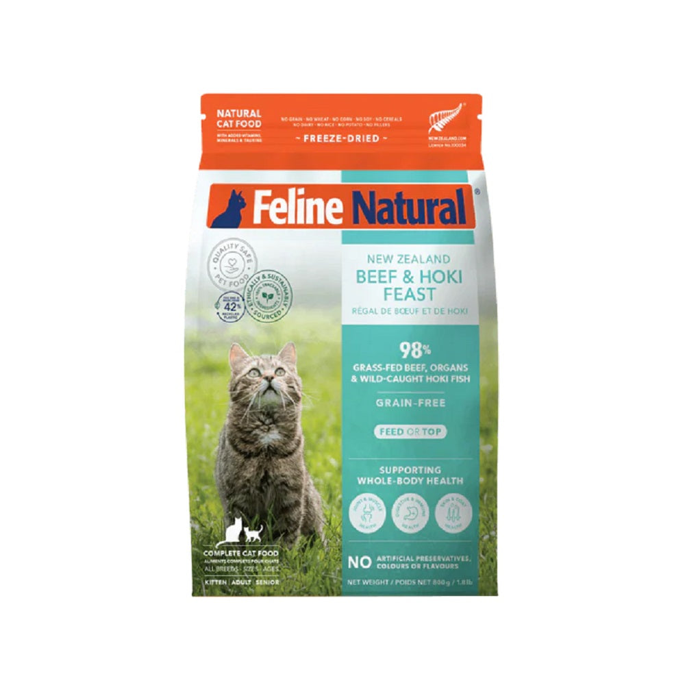 Premium Freeze-Dried Beef & Hoki Cat Food for All Life Stages - Grain-Free Complete Nutrition for Kittens, Adults & Senior Cats - Perfect for Indoor/Outdoor Cats & Picky Eaters