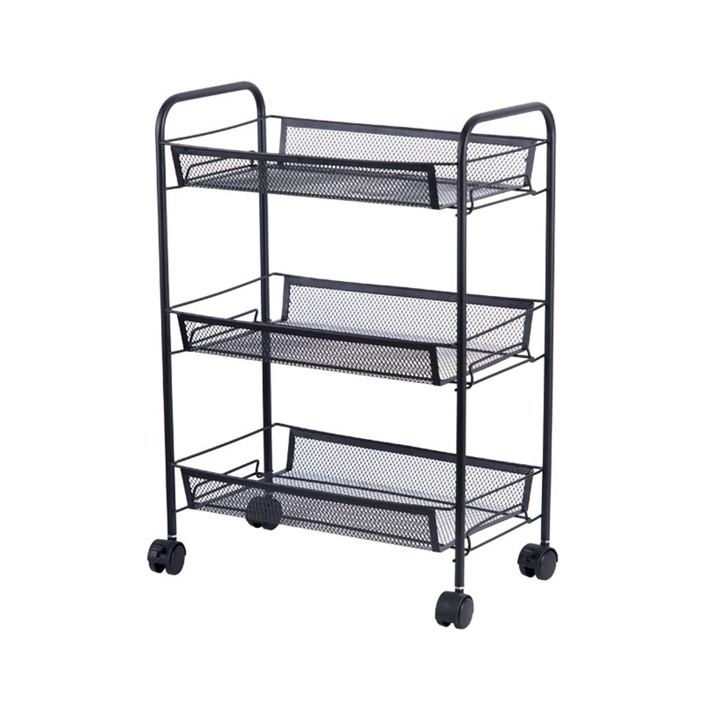 LLF 3-Tier Metal Mesh Kitchen Storage Cart with Lockable Wheels - Rolling Utility Organizer for Bedroom, Bathroom, Garage & Office (Black, 45x27x63cm) - Perfect for Small Spaces & Home Organization