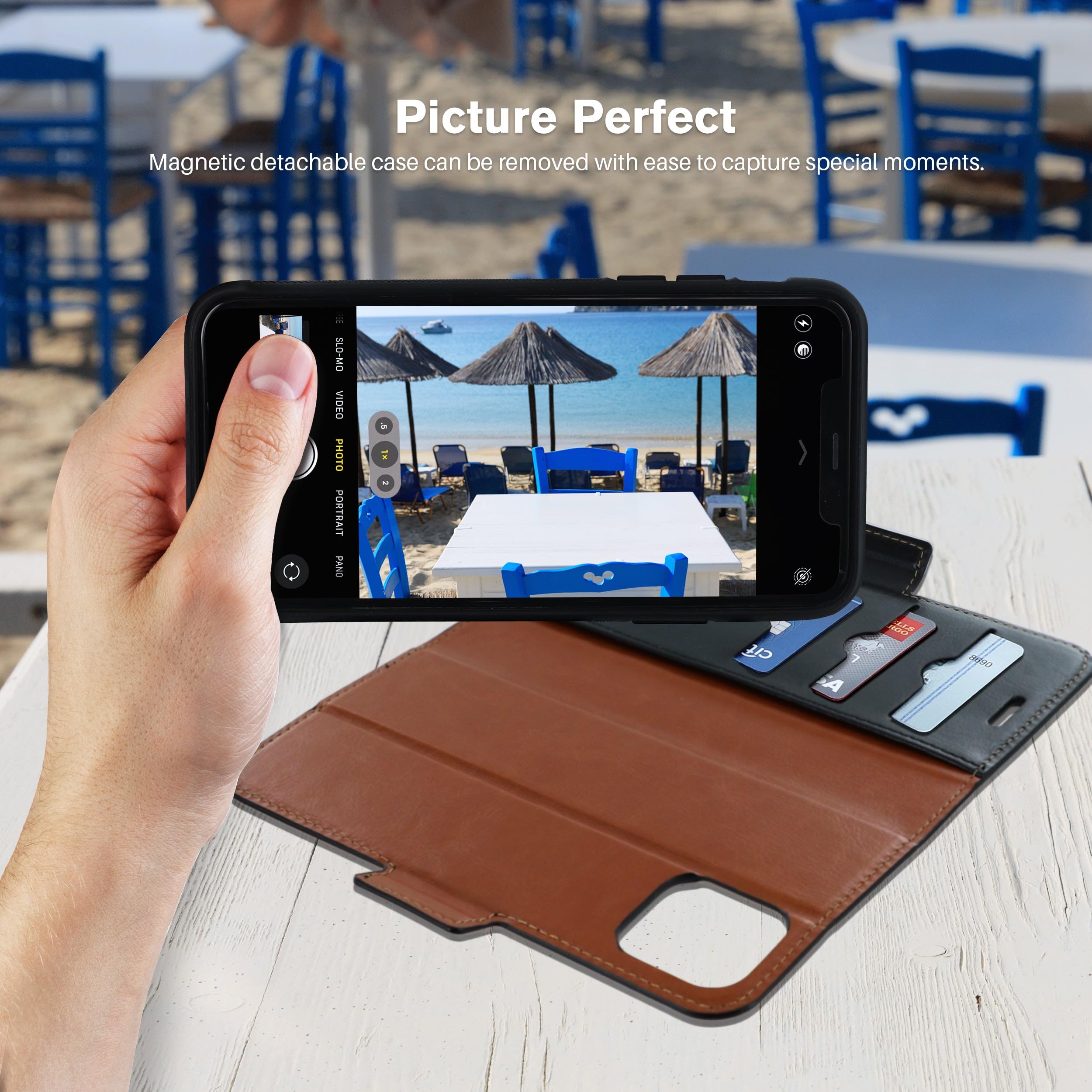 ROOCASE Vegan Leather Flip Wallet Case for iPhone 11 Pro Max (2019) - Detachable Phone Cover with Card Slots & Kickstand | Perfect for Travel, Work & Everyday Use - Black