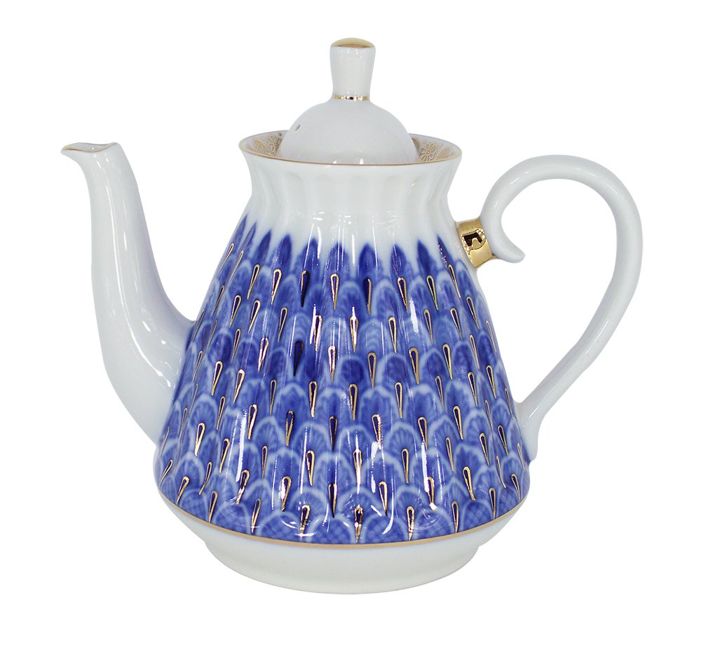 Lomonosov Porcelain Teapot - Handcrafted Russian Blue Forget-Me-Not Floral Design - 3 Cup Capacity - Perfect for Afternoon Tea, Gifts & Home Decor