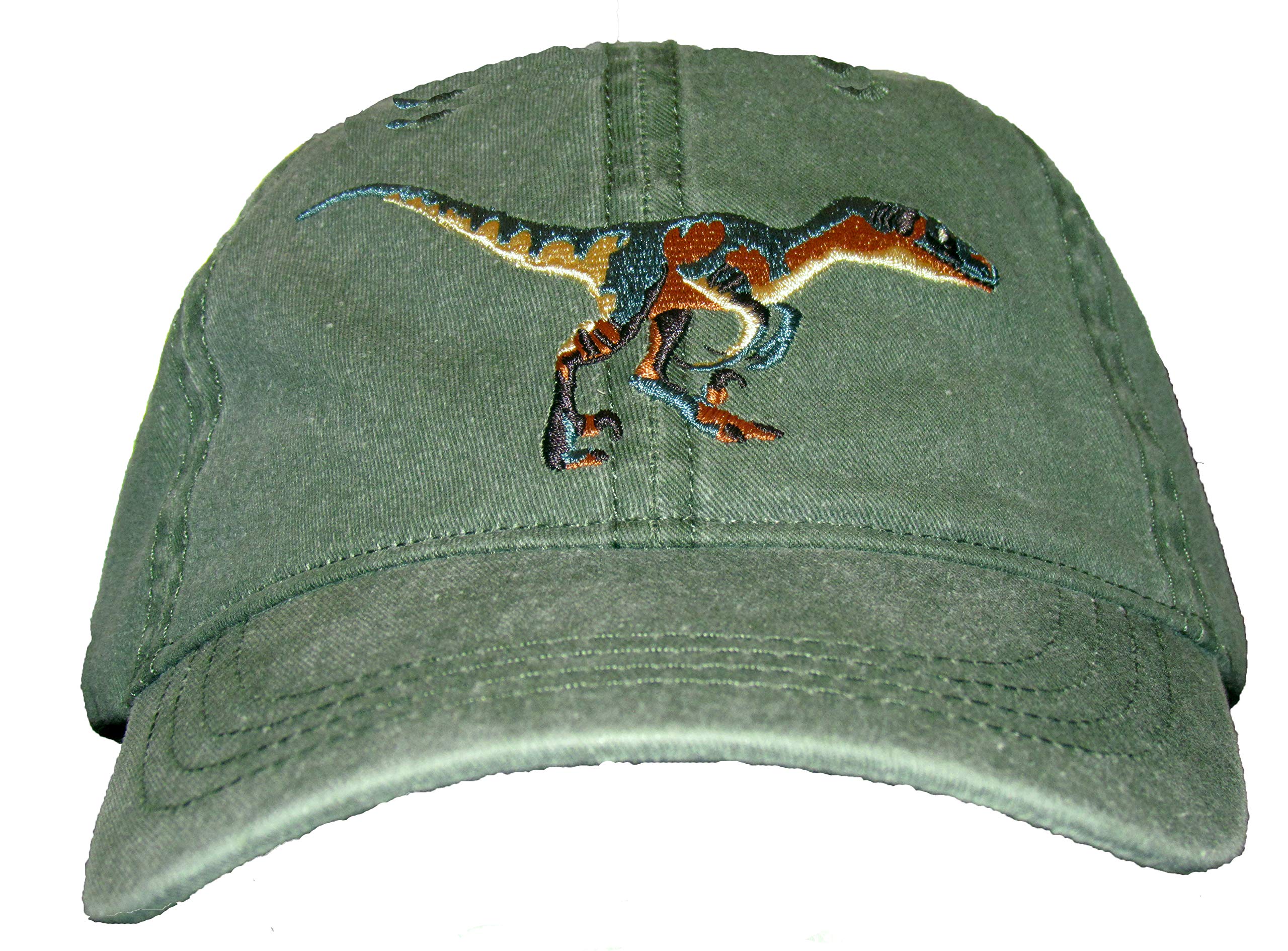 Tom's Reptile Supplies Velociraptor Embroidered Cotton Cap - Green Dinosaur Hat for Reptile Lovers, Outdoor Adventures & Pet Enthusiasts
