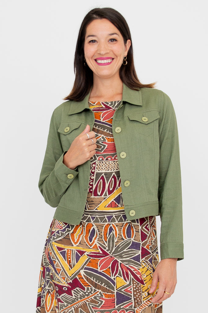 Colleen Linen Jacket in Khaki - Lightweight & Breathable for Spring & Summer Outfits | Casual & Office Wear