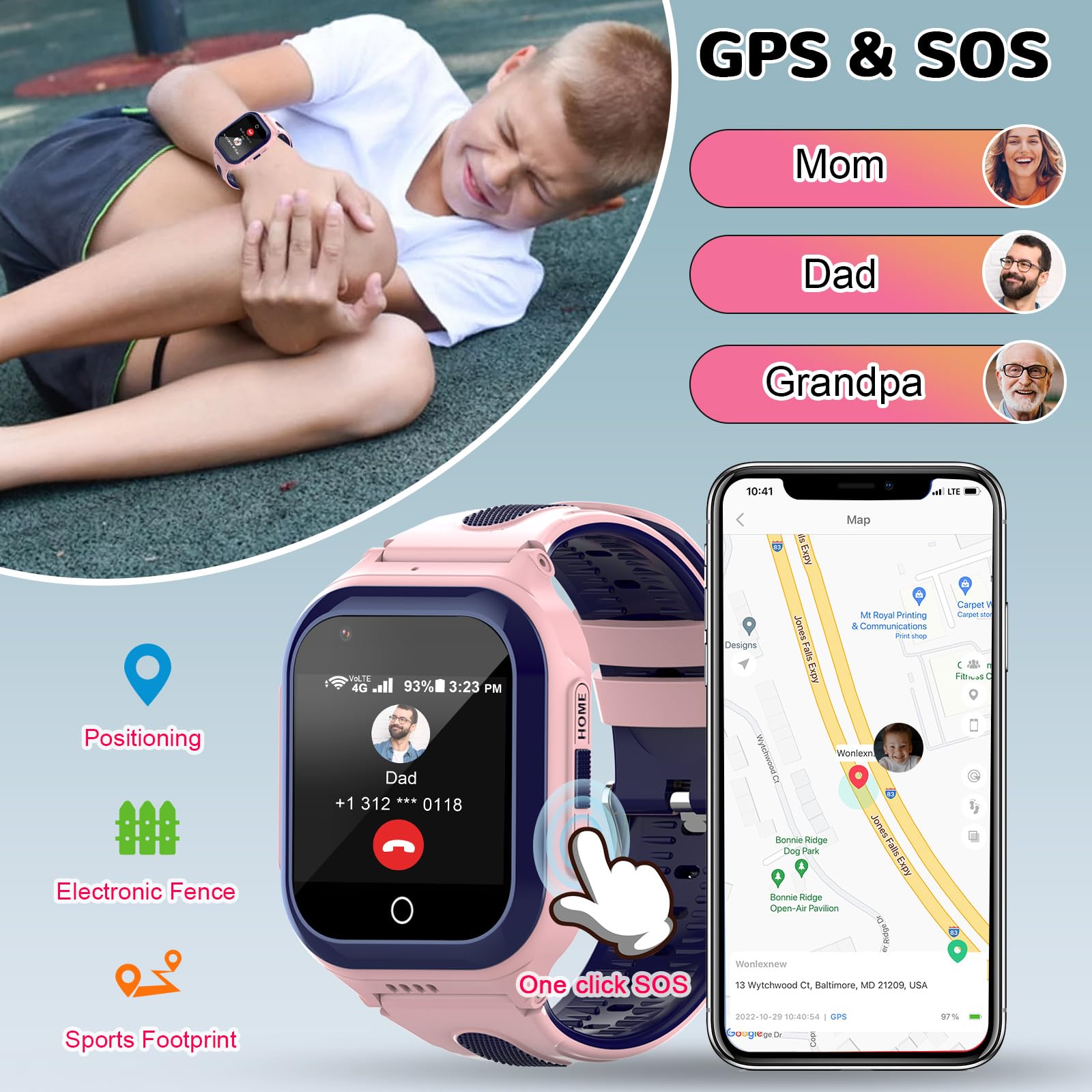 Wonlex 4G Kids Smartwatch with GPS, SIM Card & Temperature Monitor - 1.4