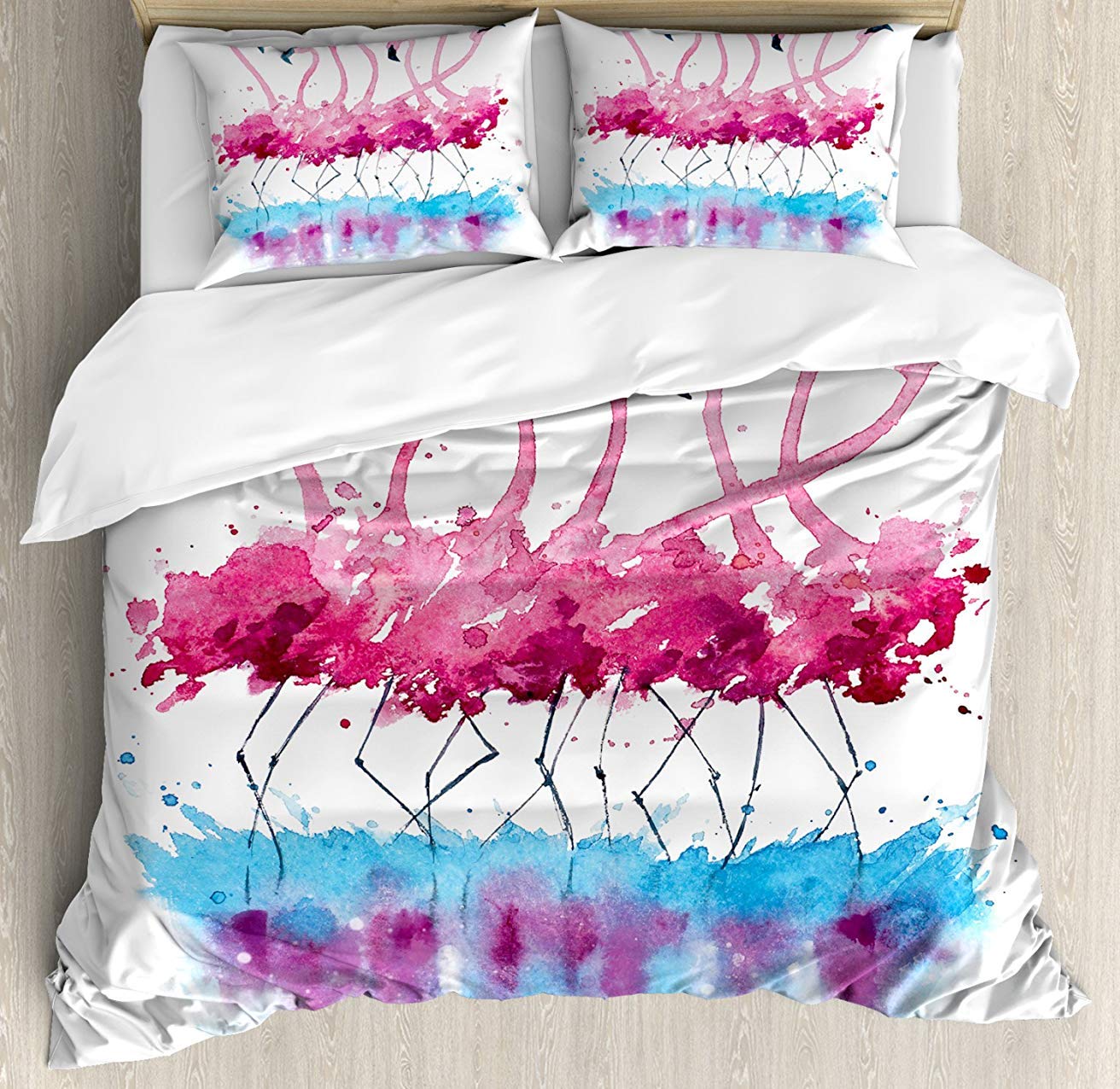3-Piece Twin Bedding Set with Comforter, Duvet Cover & 2 Pillowcases - Flamingo Love Birds Feather Design for Kids, Teens & Adults | Soft & Cozy Bedspread for Home, Dorm, or Guest Room