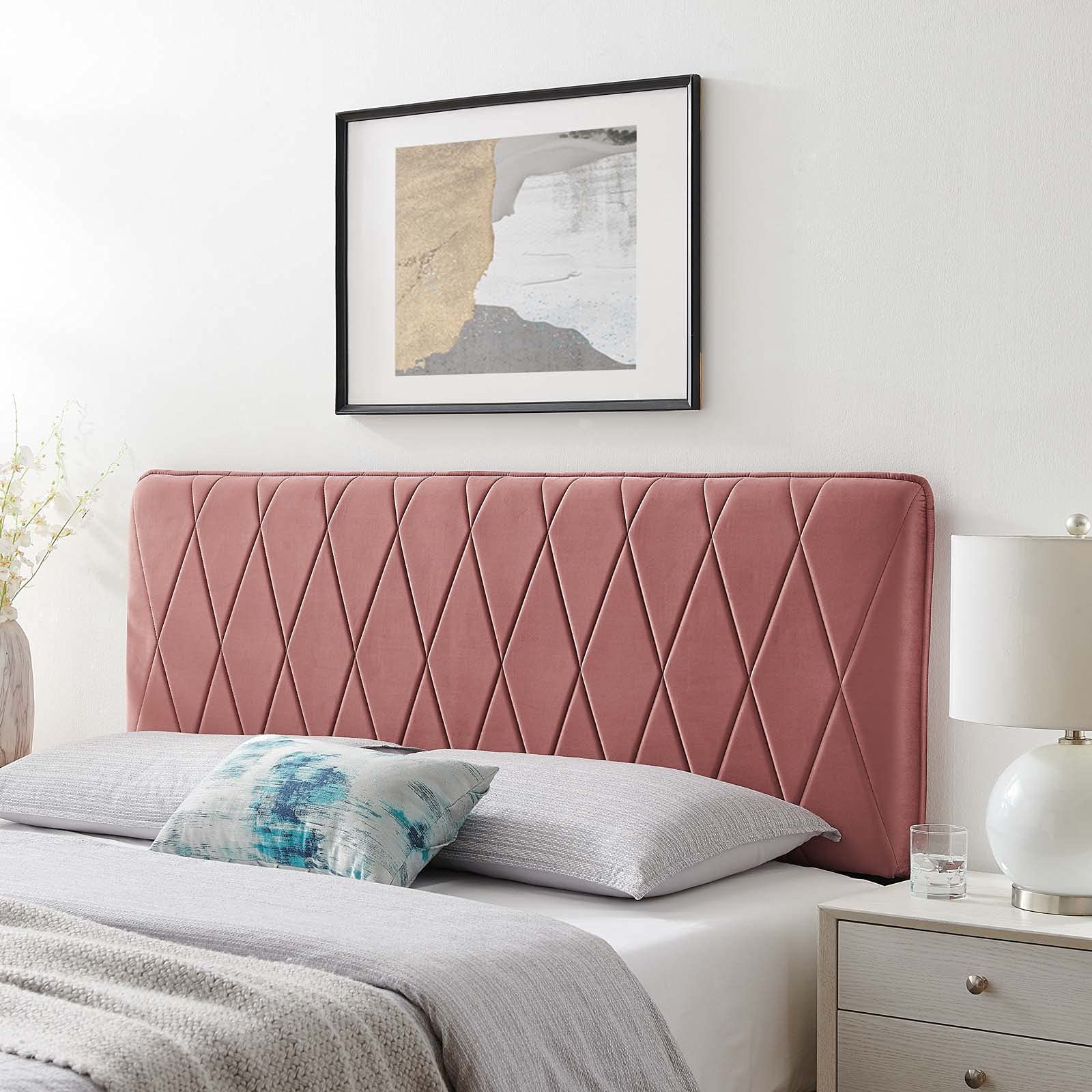 Modway Leila Performance Velvet Headboard - Full/Queen Size, Dusty Rose - Luxurious Bedroom Decor for Modern Homes & Guest Rooms