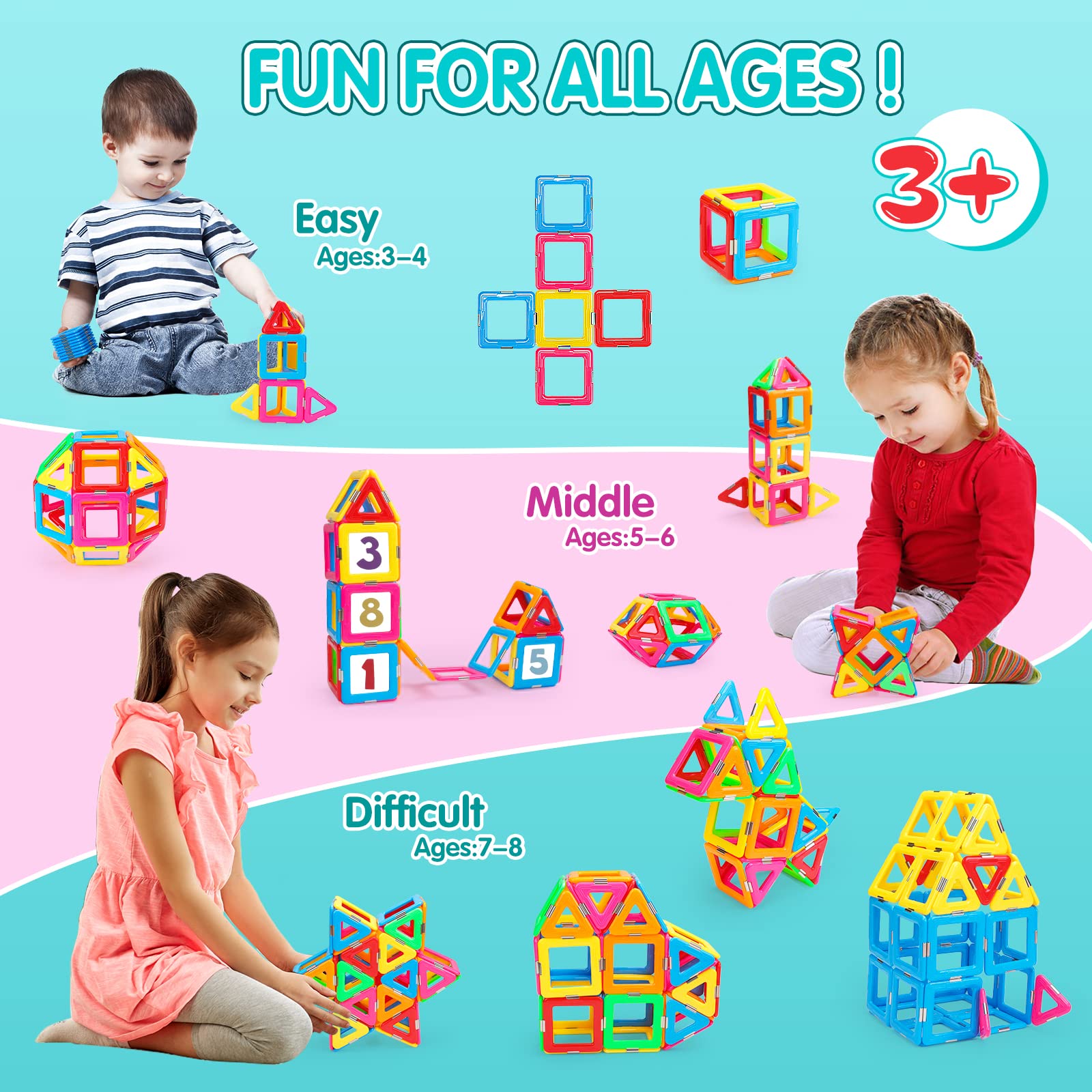 Idoot Magnetic Tiles Blocks - STEM Educational Building Toys for Kids Ages 3+, Creative Construction Play Set for Boys & Girls - Perfect for Preschool Learning, Birthday & Christmas Gifts - Includes Storage Bags - Great for Classroom, Home Play & Developmental Activities
