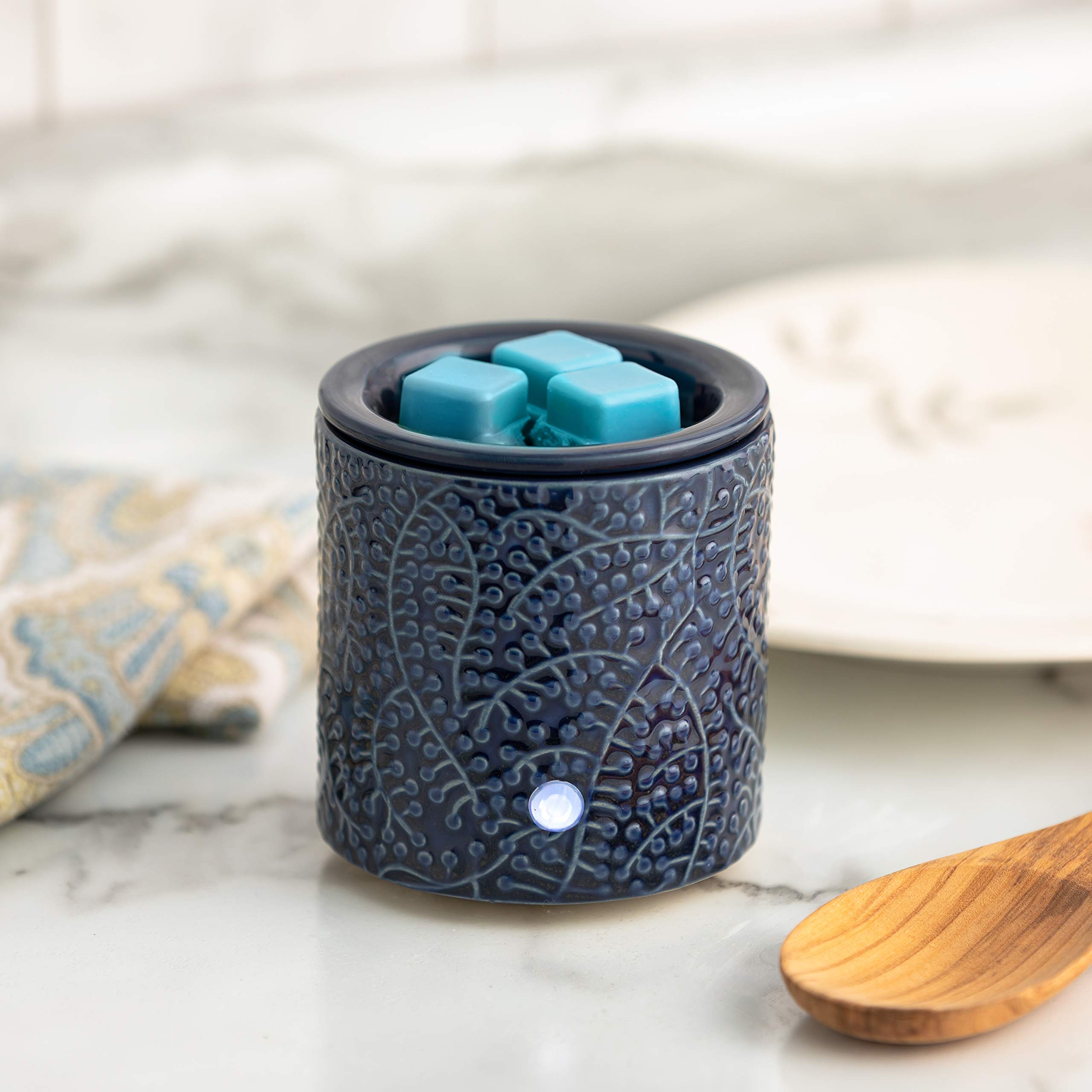 Blue Leaf Ceramic Electric Candle Warmer with Safety Timer | Automatic Plug-in Wax Melter for Scented Wax Cubes & Tarts | Home Fragrance Diffuser for Bedroom, Office, Living Room Decor | Perfect for Aromatherapy, Gifts & Relaxation