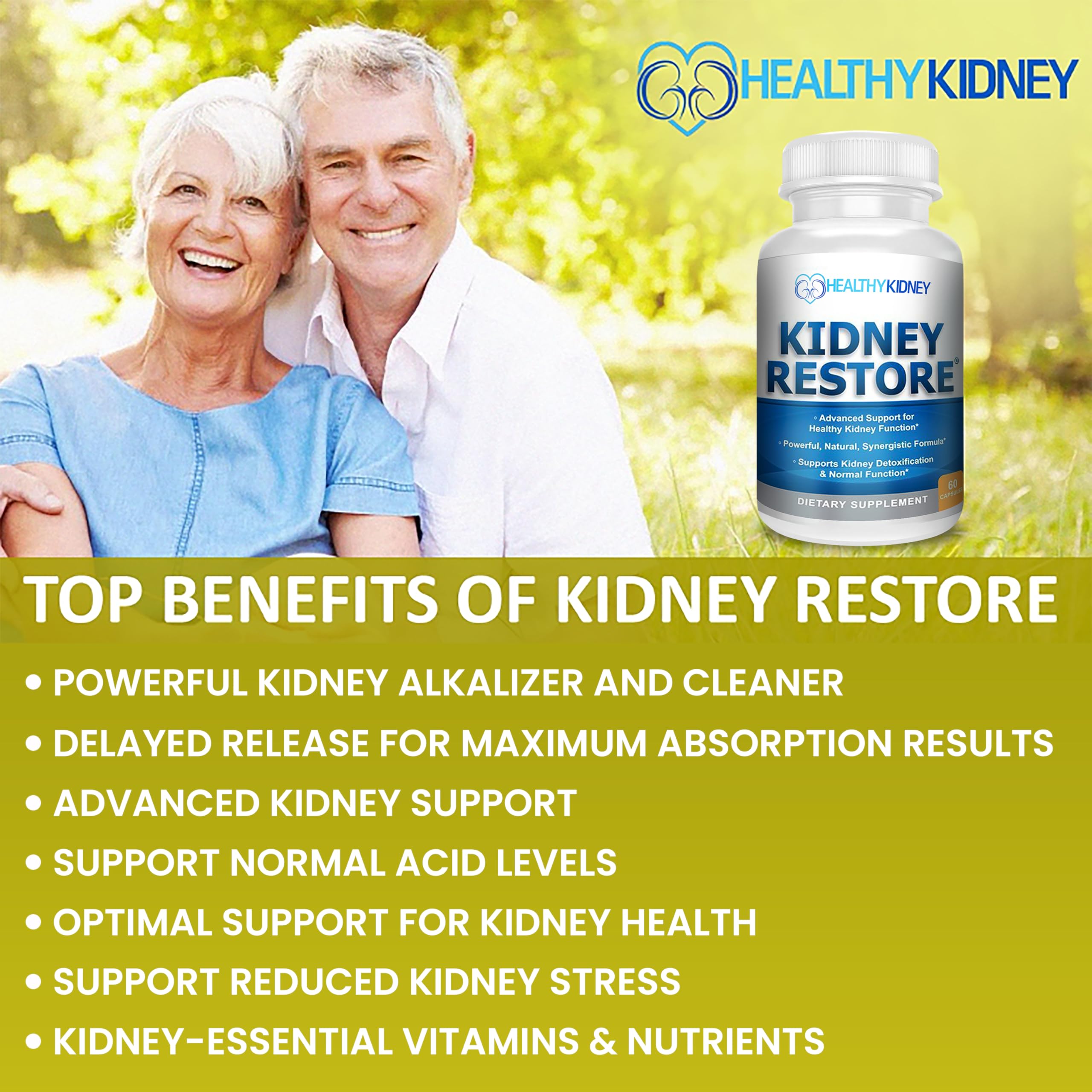 Kidney Restore Supplement - Natural Kidney Cleanse & Support for Normal Kidney Function | Kidney Health Vitamins (60 Capsules) | Detox & Daily Wellness Support