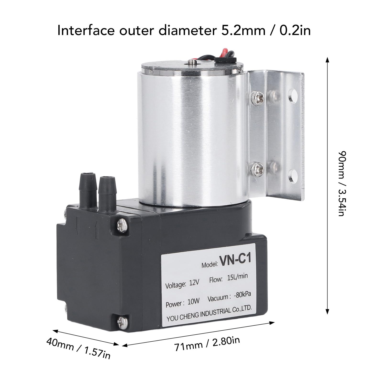 Mini Vacuum Pump 12V - Brushless Oil-Free Diaphragm Pump for High/Low Temperature Applications | Portable Micro Vacuum Pump 10W DC | Ideal for Lab Equipment, Medical Devices & DIY Projects