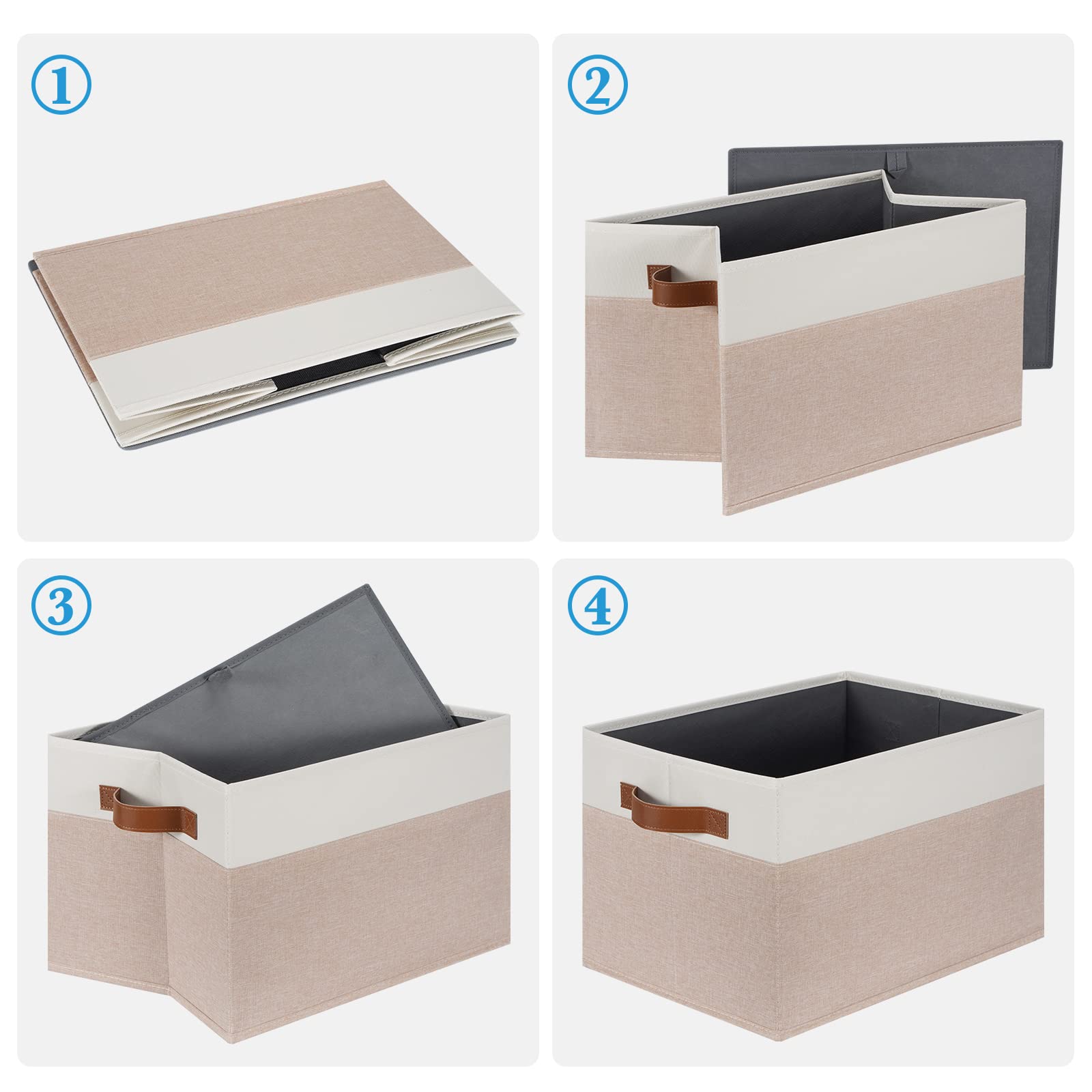 Large Foldable Fabric Storage Bins with PU Handles - 3 Pack (26L, Pink & White) | Sturdy Organizing Baskets for Shelves, Closet, Bedroom & Office | Perfect for Home Organization & Space Saving