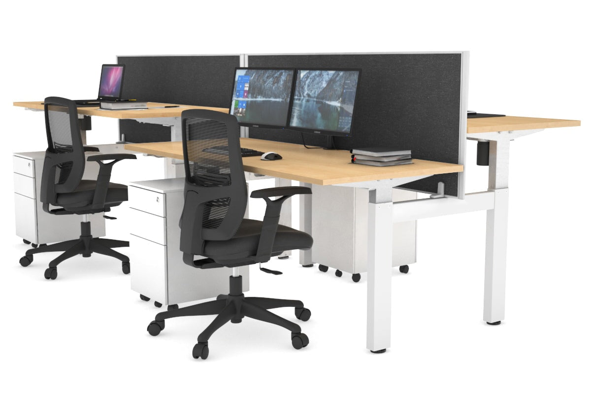 Adjustable 4-Person H Bench Workstation - White Frame [1600L x 700W] - Ergonomic Office Desk for Collaborative Workspaces & Coworking Environments