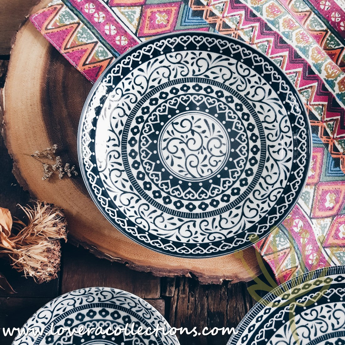 Awasaka Japan Black & White Tribal Dinnerware Set - Modern Ceramic Plates & Bowls for Dining, Entertaining & Home Decor (50% Off Sale)