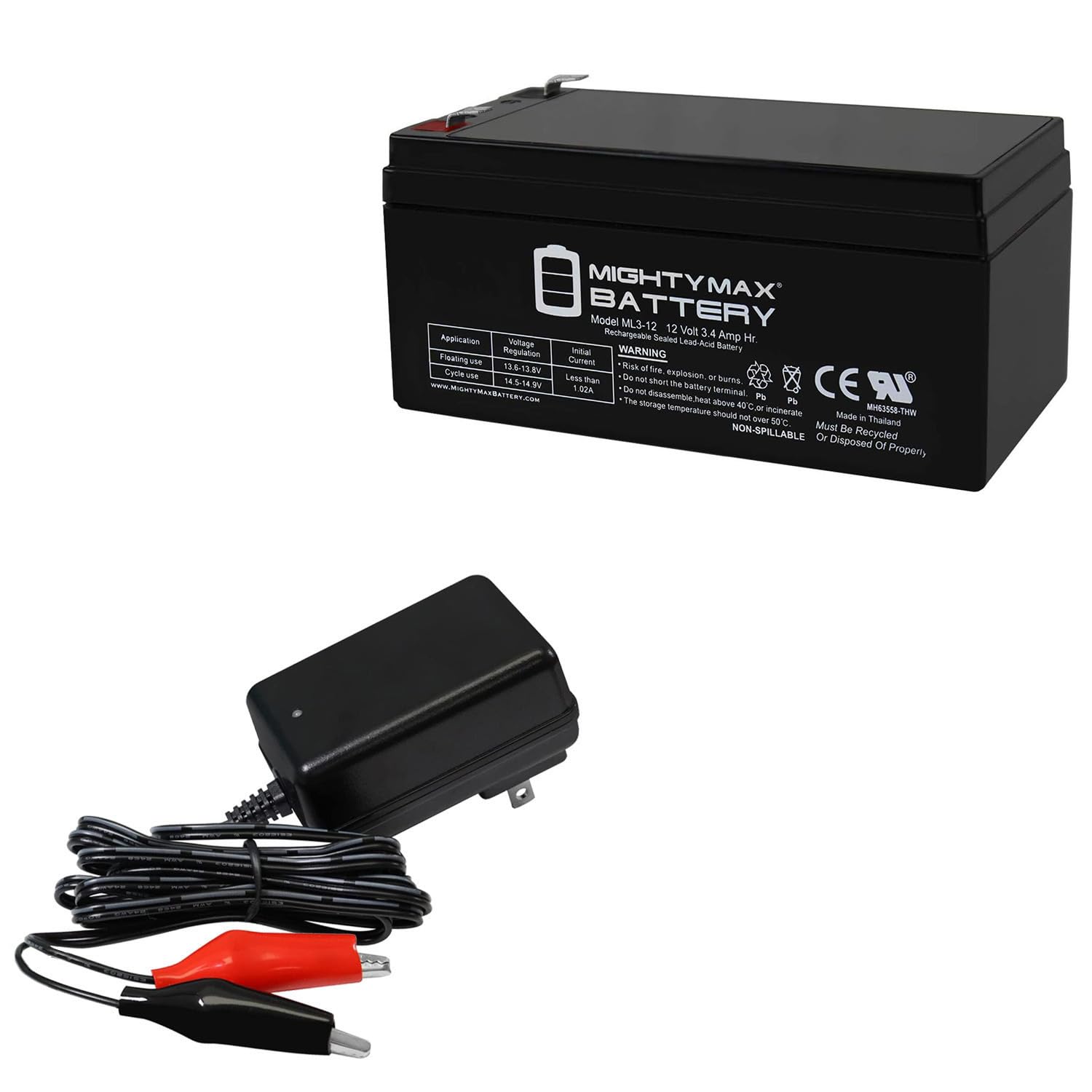 Mighty Max 12V 3.4Ah Rechargeable Battery with Charger for Altronix Maximal11 - Power Backup for Security Systems, Emergency Lights & Alarm Panels