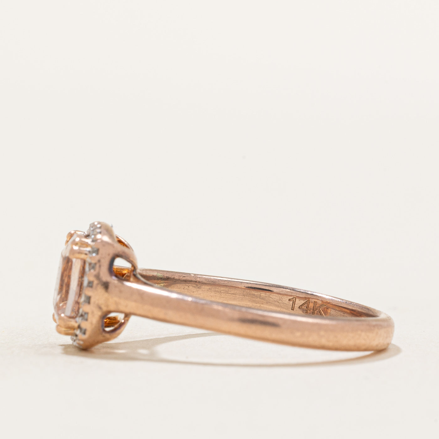 1.00ct Cushion Cut Morganite & Diamond Halo Ring | 0.05ctw Diamond Accents | Size 7.25 | Engagement, Wedding, Anniversary Gift for Her