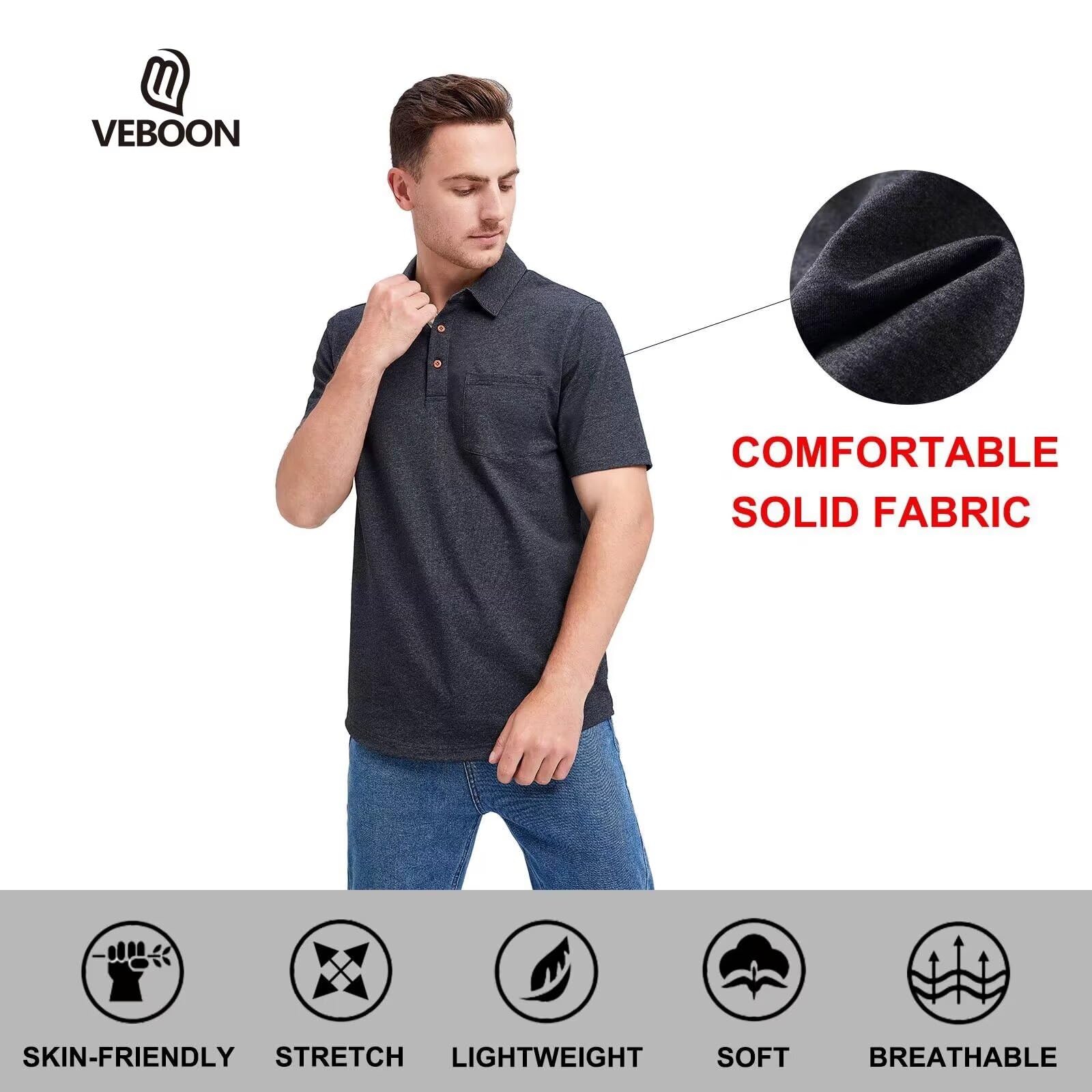 Men's Casual Cotton Blend Polo Shirts - Long & Short Sleeve with Pocket, Solid Color Drop Cut Collar | Perfect for Office, Golf, and Everyday Wear