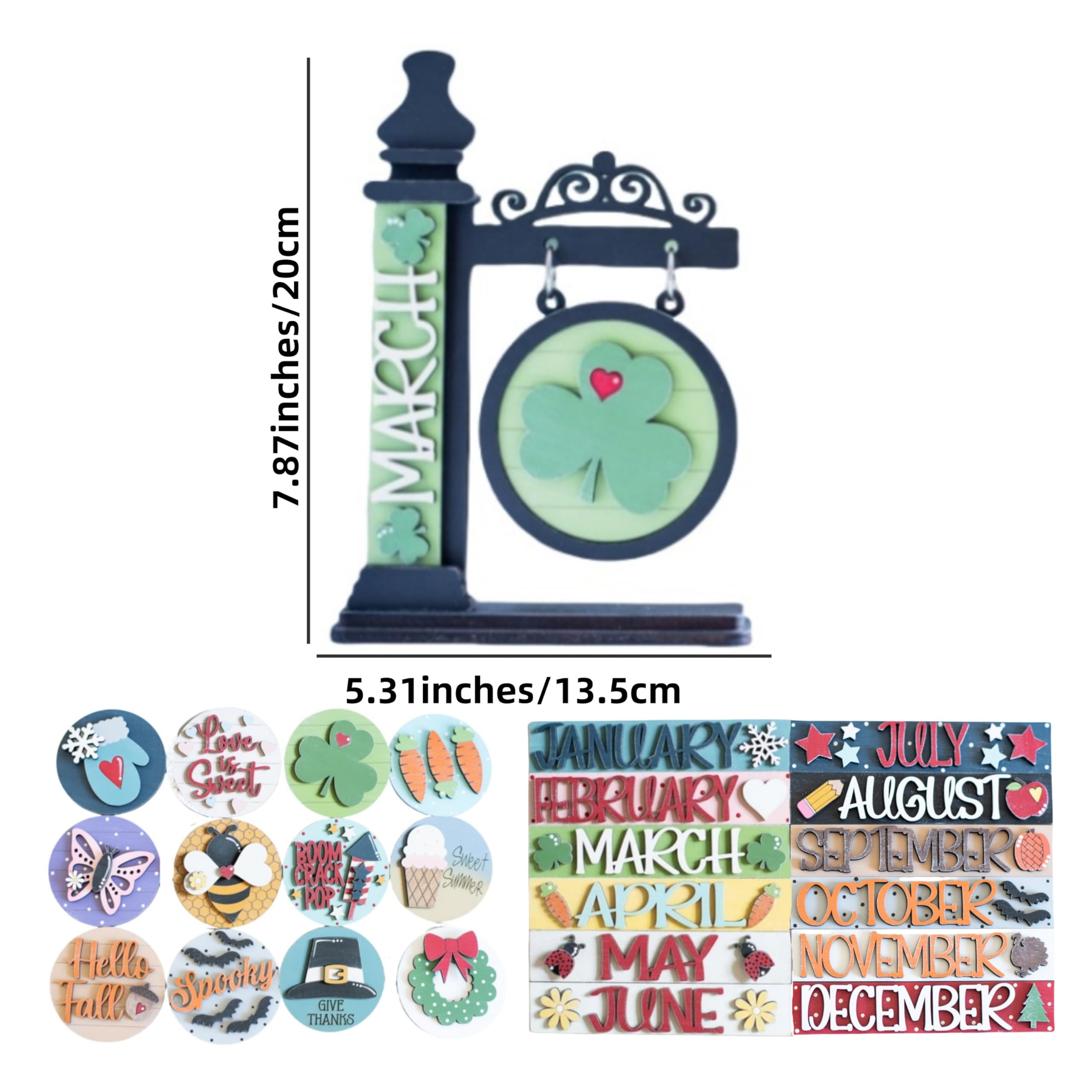 Interchangeable Seasonal Wooden Hanging Sign - Customizable Months & Circle Icons for Living Room Wall Decor | Perfect Home Gift for Friends | Great for Holidays, Weddings & Housewarming Parties