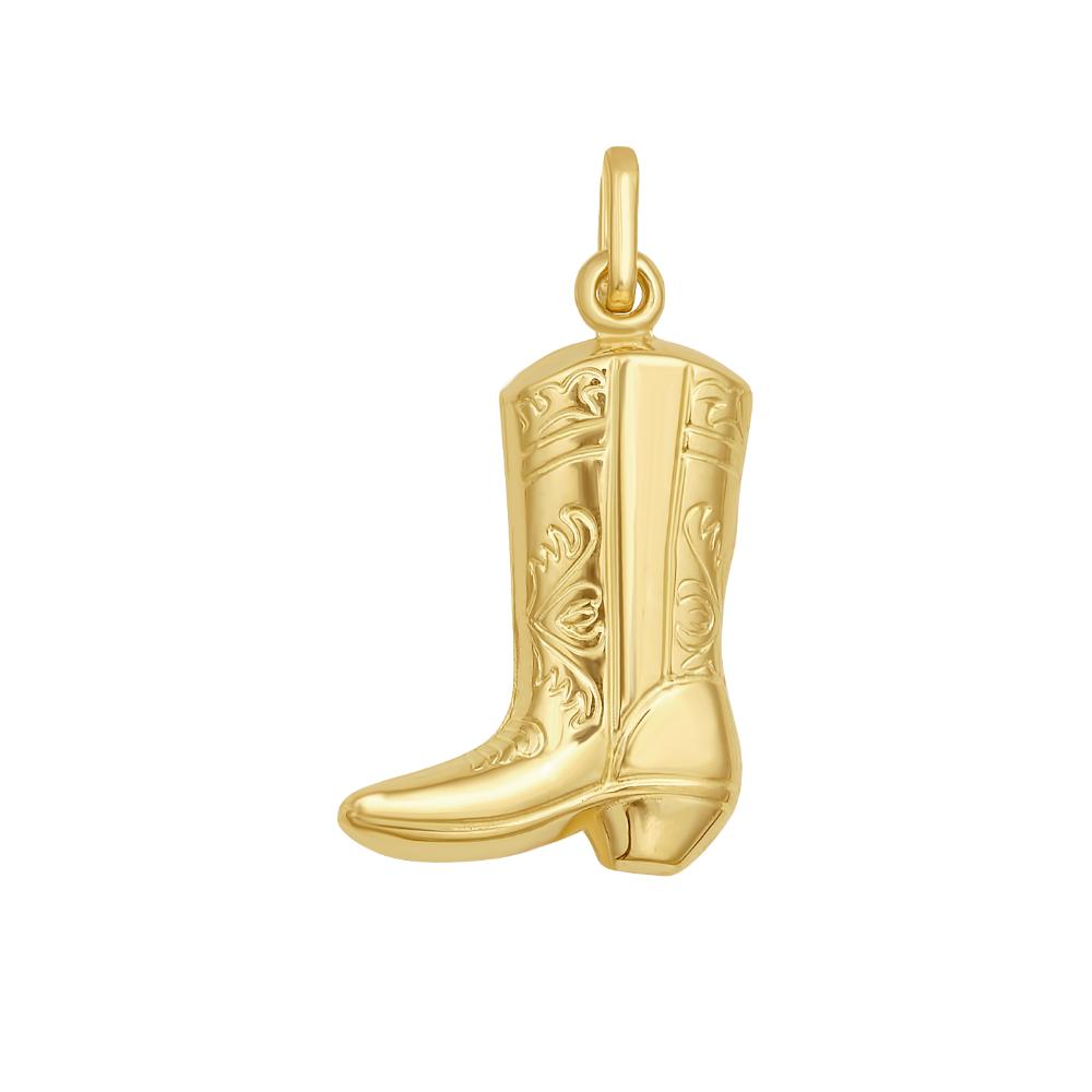 14K Gold Cowboy Boot Charm Pendant - Western Style Jewelry for Necklace or Bracelet - Perfect for Country Music Fans, Rodeo Events & Western Fashion Accessories