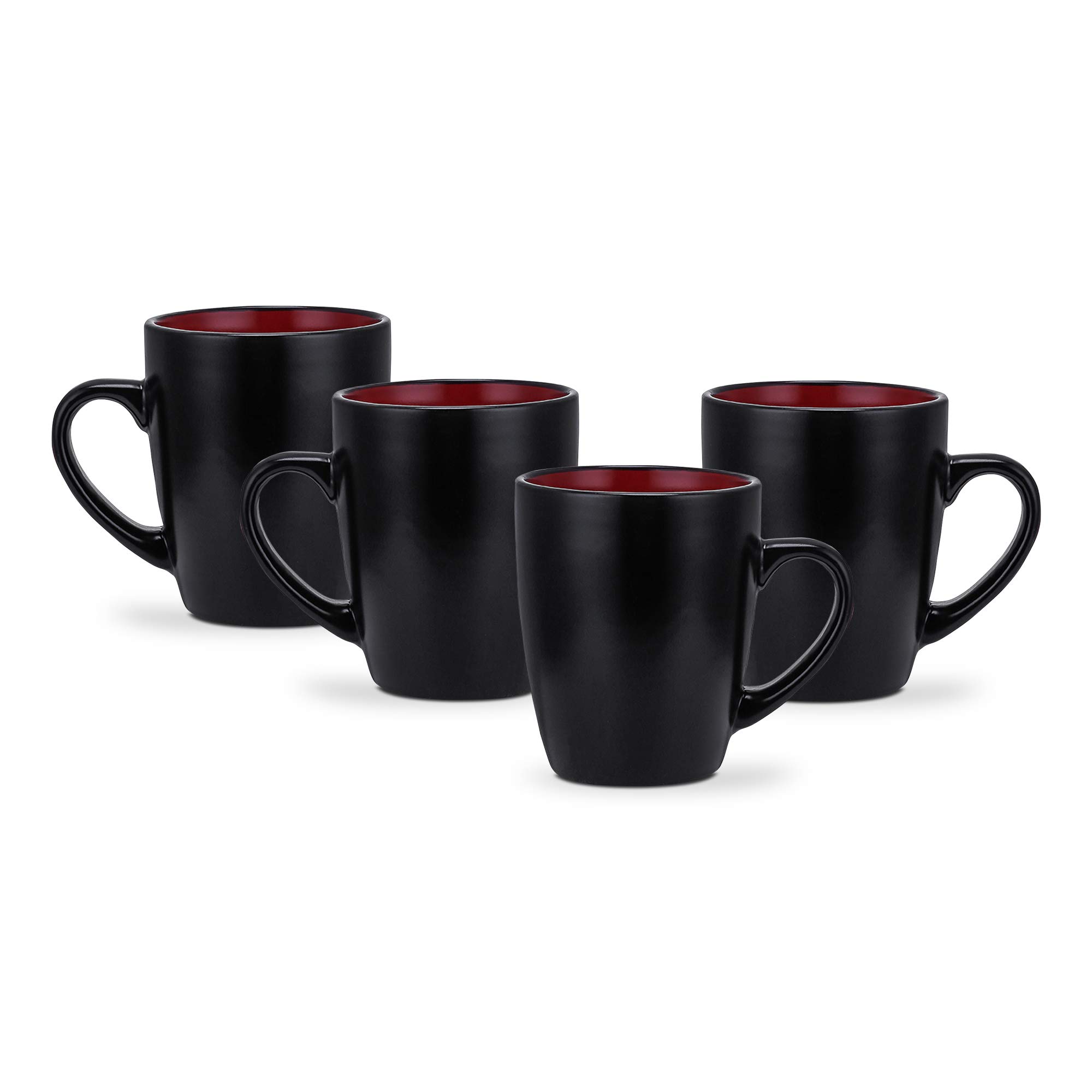Premium Stone Lain Stoneware Dish Set - 4 Durable Coffee Mugs in Elegant Red & Black | Perfect for Home, Office & Restaurant Use