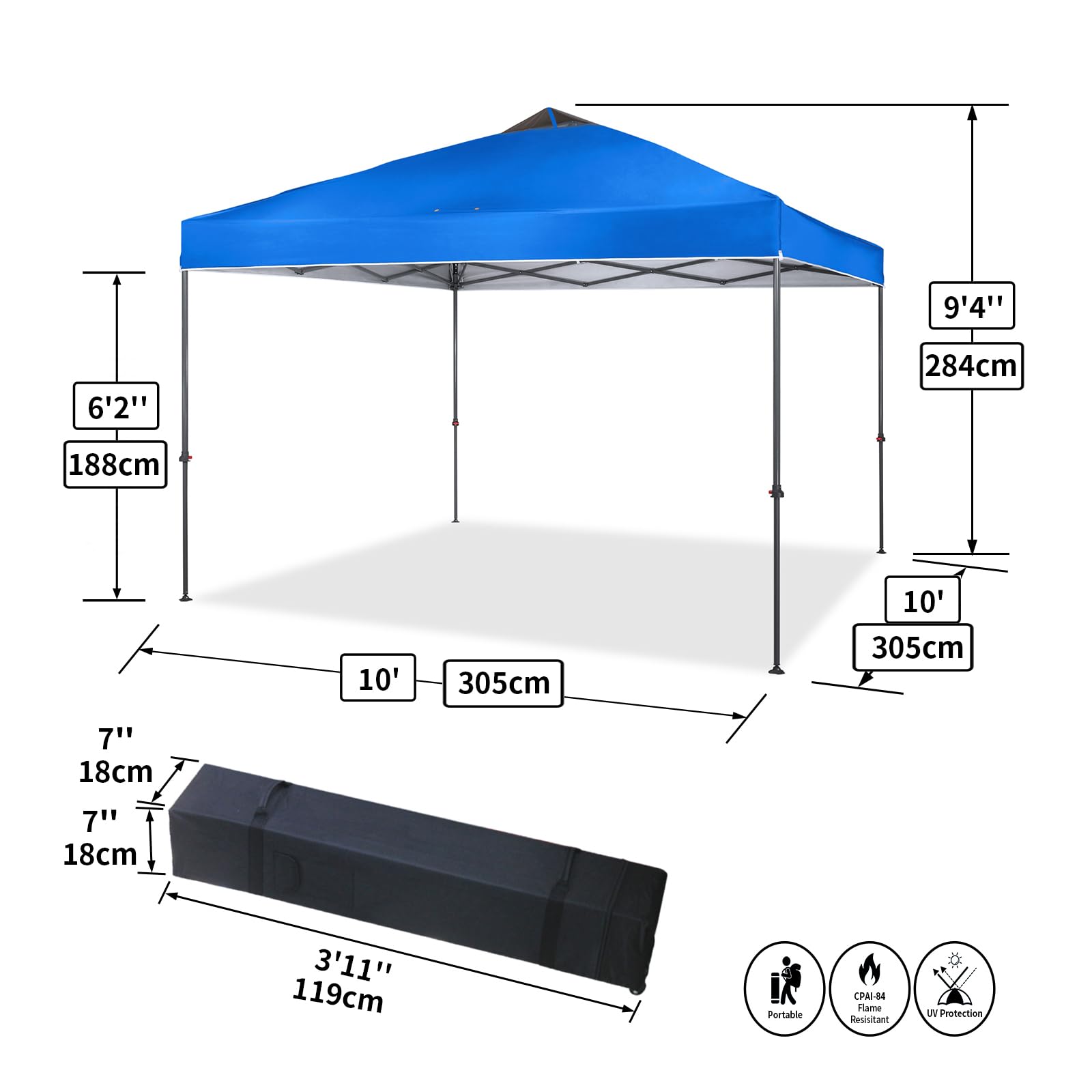 CROWN SHADES 10x10 Pop Up Canopy Tent - Portable Outdoor Canopy with Carry Bag, Instant Shelter for Camping, Beach, Picnics, Sports Events (Blue) - Weather Resistant & Easy Setup