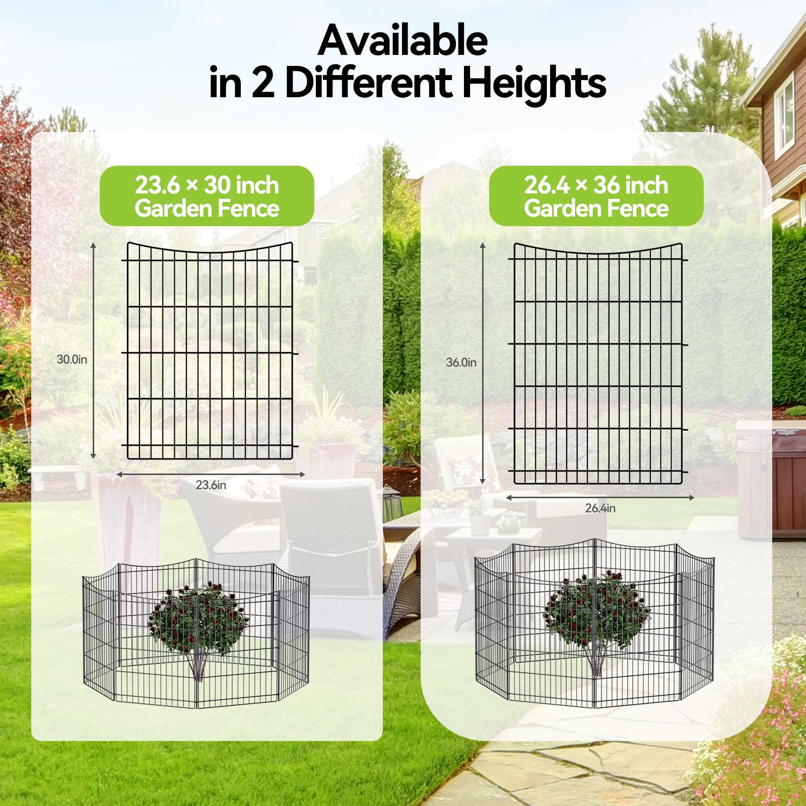 INJOPEXI 12-Panel Decorative Metal Garden Fence - 23.6ft Length × 30in Height, Includes 11 Panels + 1 Gate | No Dig Rustproof Animal Barrier for Dogs, Rabbits & Pets | Perfect for Outdoor Yards, Gardens & Backyard Protection