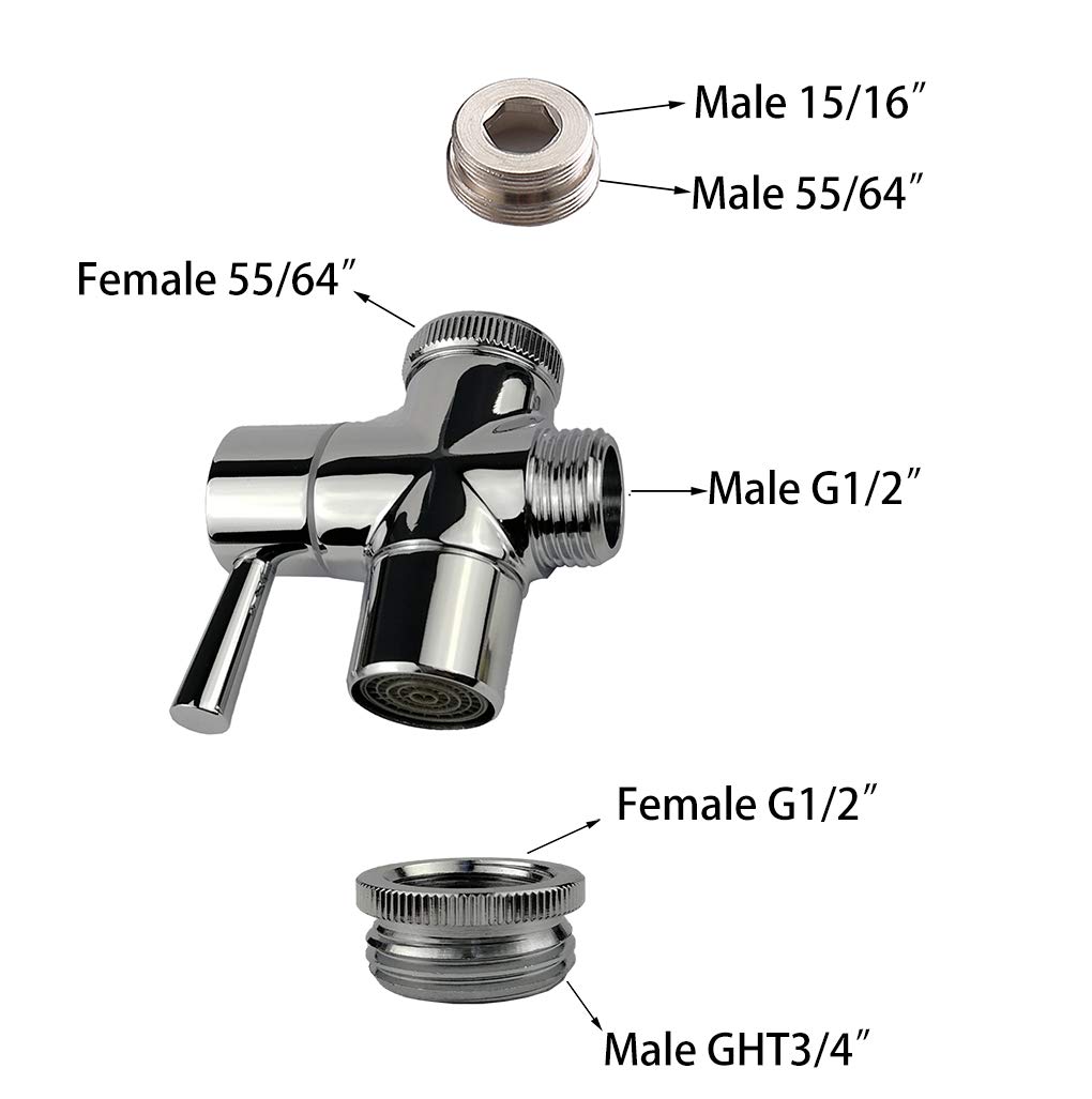 All Brass Sink to Garden Hose Diverter Adapter Valve with Aerator - G1/2