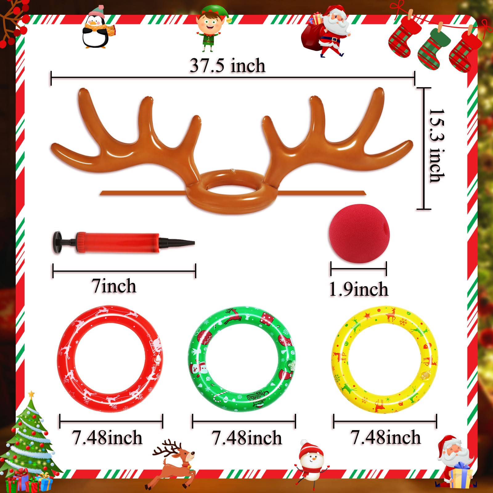 Fun Inflatable Reindeer Antler Ring Toss Game Set - Christmas Party Games for Family & Friends, Holiday Indoor/Outdoor Activities for Kids & Adults - Perfect for Xmas Gatherings, Office Parties & Festive Events