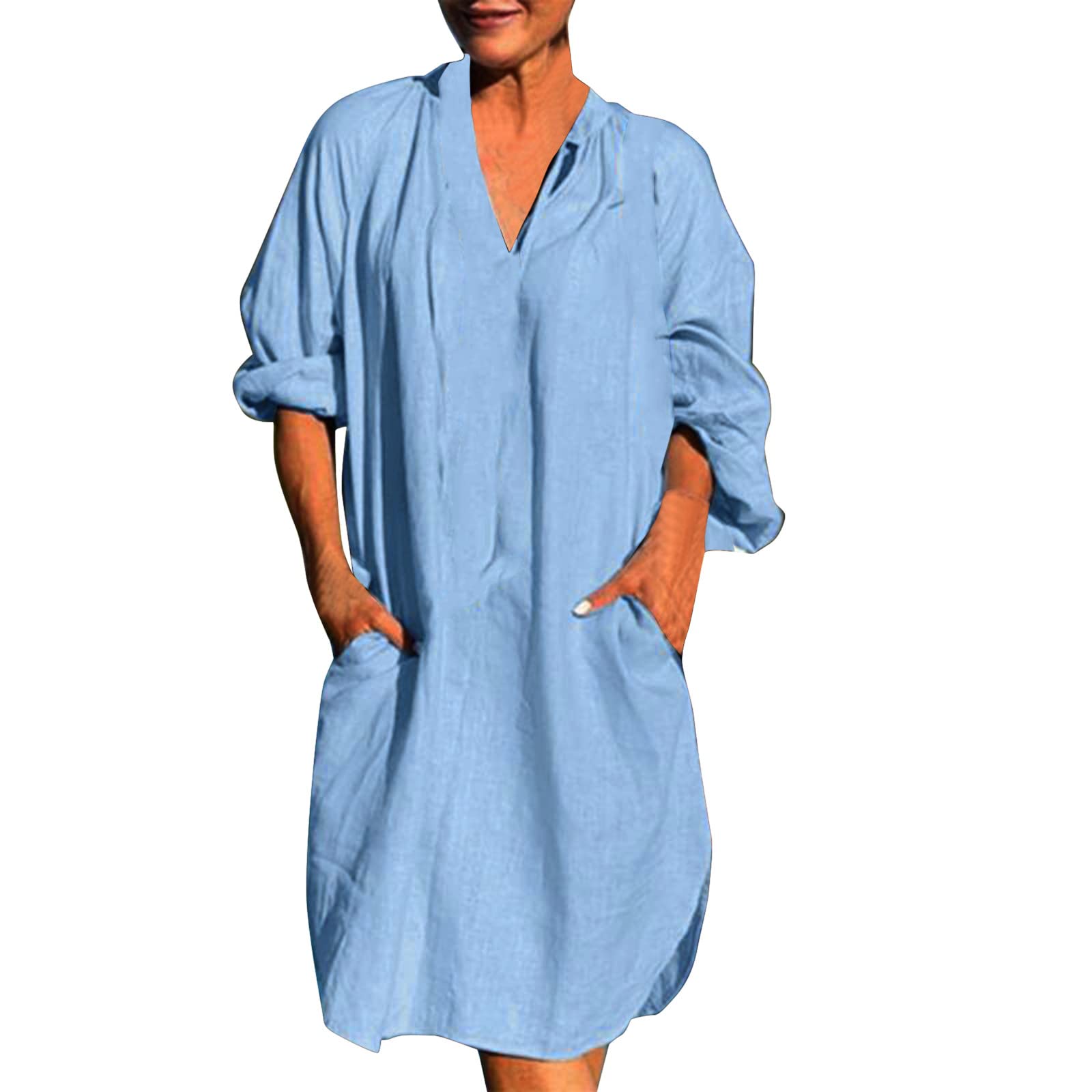 Stylish Hemlock Small Women's Summer Shirt Dress - Plus Size Short Sleeve V-Neck Casual Boutique Dress for Women | Perfect for Beach Outings, Date Nights & Summer Parties