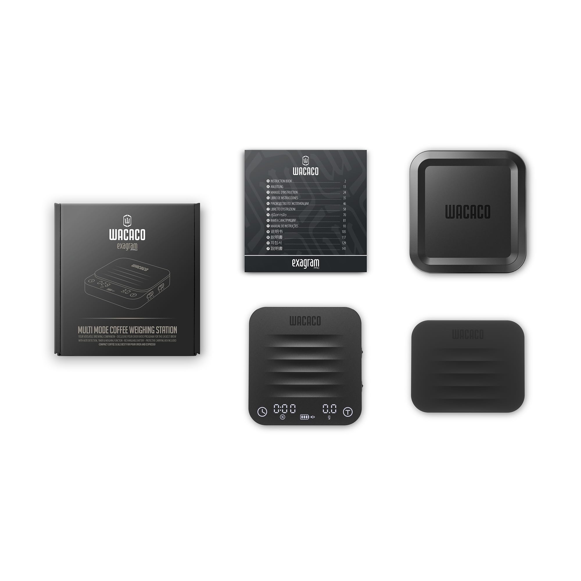 WACACO Exagram Pro Digital Coffee Scale with Timer - Ultra-Precise Mini Food Scale for Espresso, Pour Over & Kitchen Use | Rechargeable, 3 Weighing Modes, Portable with Carrying Case & Removable Silicone Mat | Perfect for Home Baristas, Camping & Office Coffee Brewing (Black)