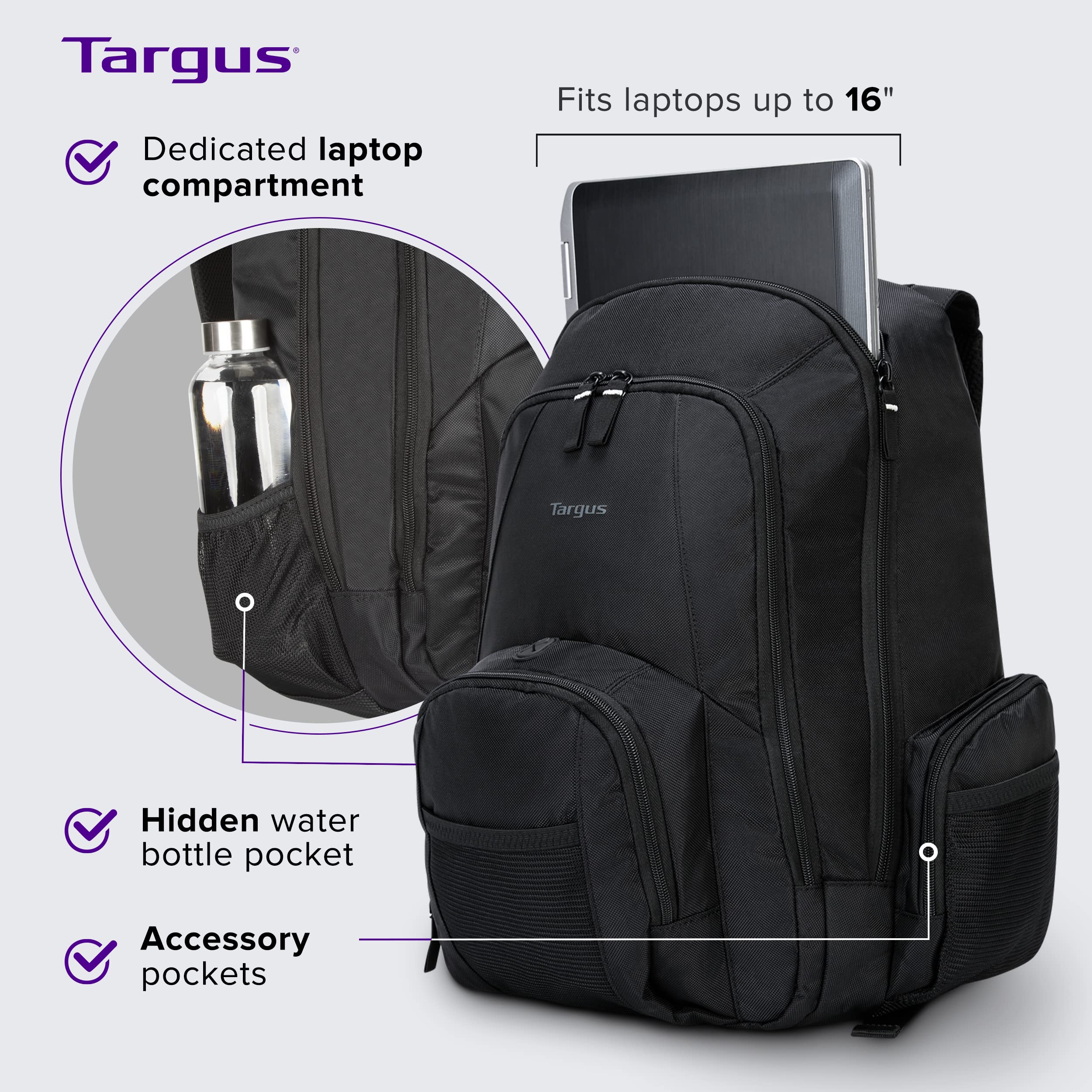 Targus 16 Inch Groove Laptop Backpack - Water Resistant Business Backpack for Commuters & Travel, Fits Most 15-16