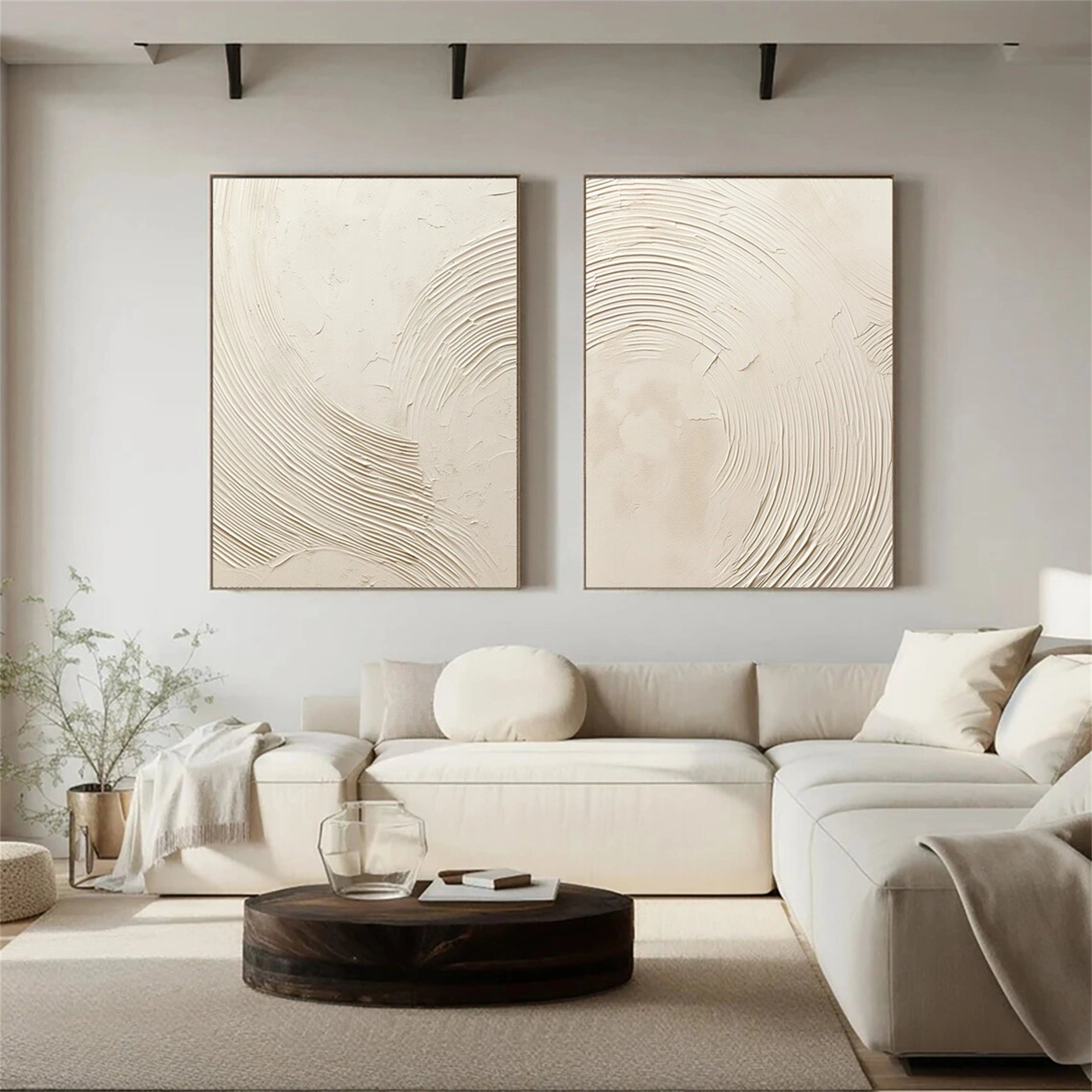 Abstract Beige & Brown Wall Art Set of 2 Paintings - Modern Home Decor for Living Room, Bedroom & Office #BB067
