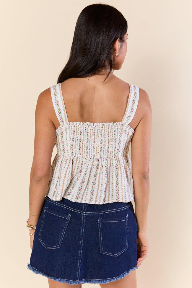 Floral Daydream Ivory Floral Woven Tank Top for Women - Summer Boho Blouse, Beach Cover Up, Casual Outfit & Vacation Wear