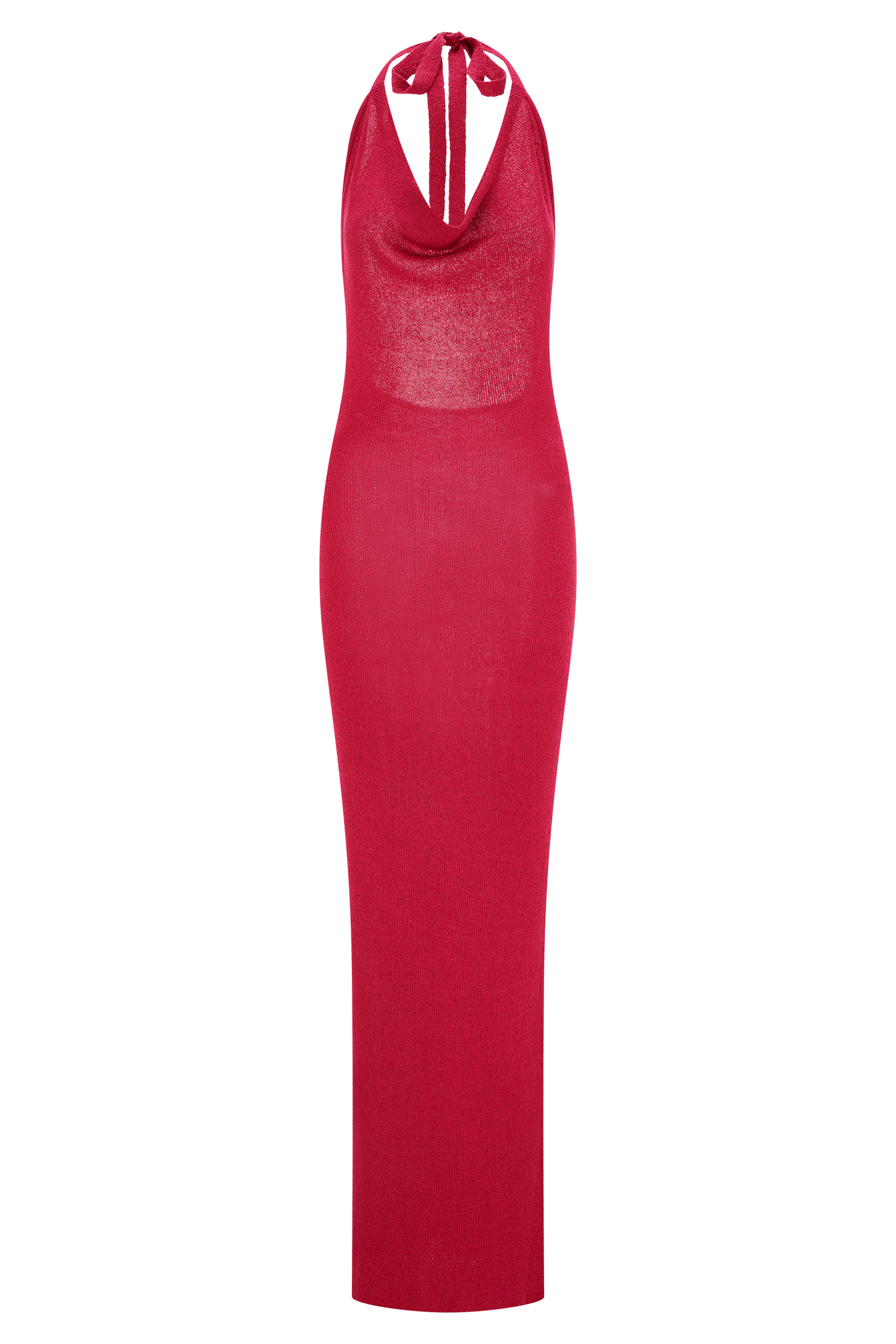 Ayella Cowl Neck Knit Maxi Dress for Women - Soft Stretchy Long Sleeve Elegant Bodycon Dress in Raspberry Red - Perfect for Fall Winter, Date Night & Holiday Parties