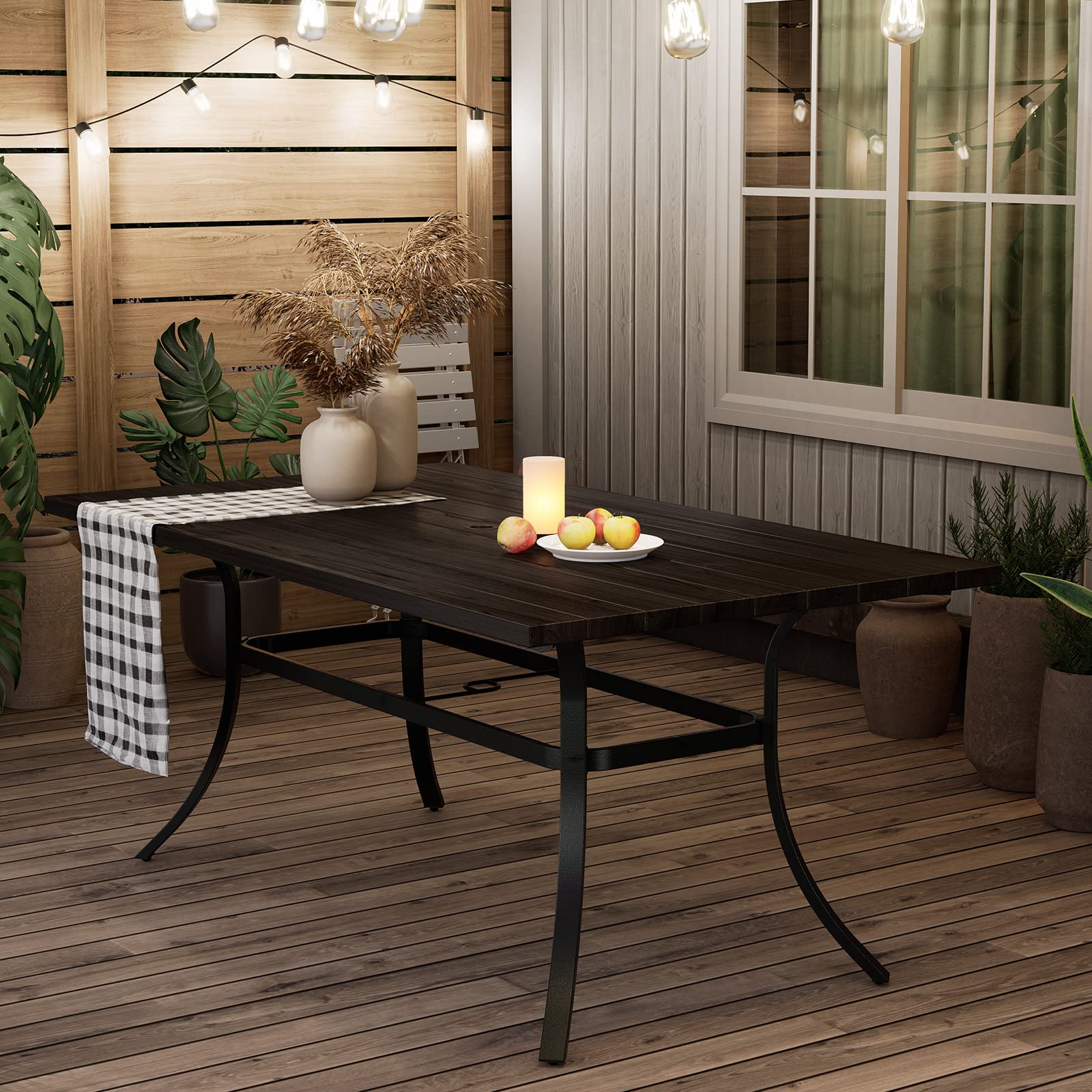 66-Inch Outdoor Rectangle Dining Table - Weather-Resistant Picnic Table with Embossed Woodgrain & 1.5